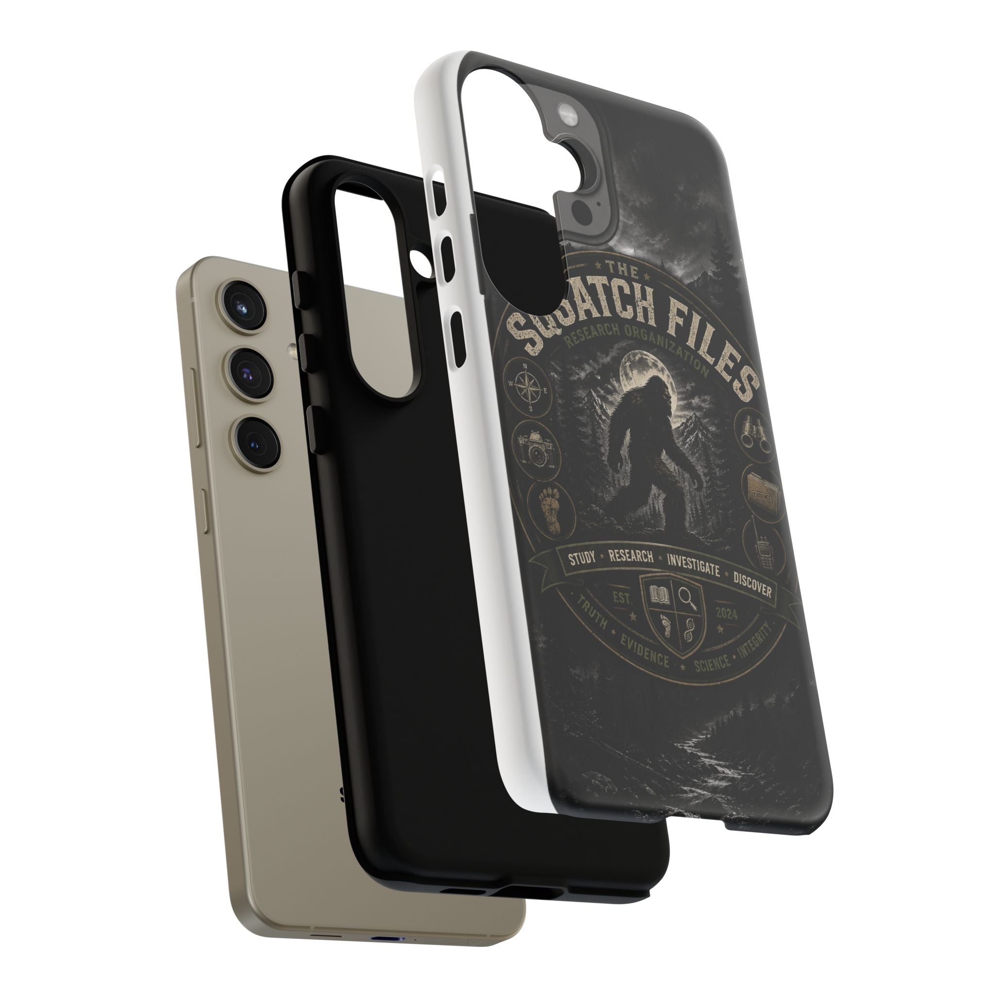 Squatch Files Research Organization Phone Case — Bigfoot Sasquatch Moonlit Forest Design