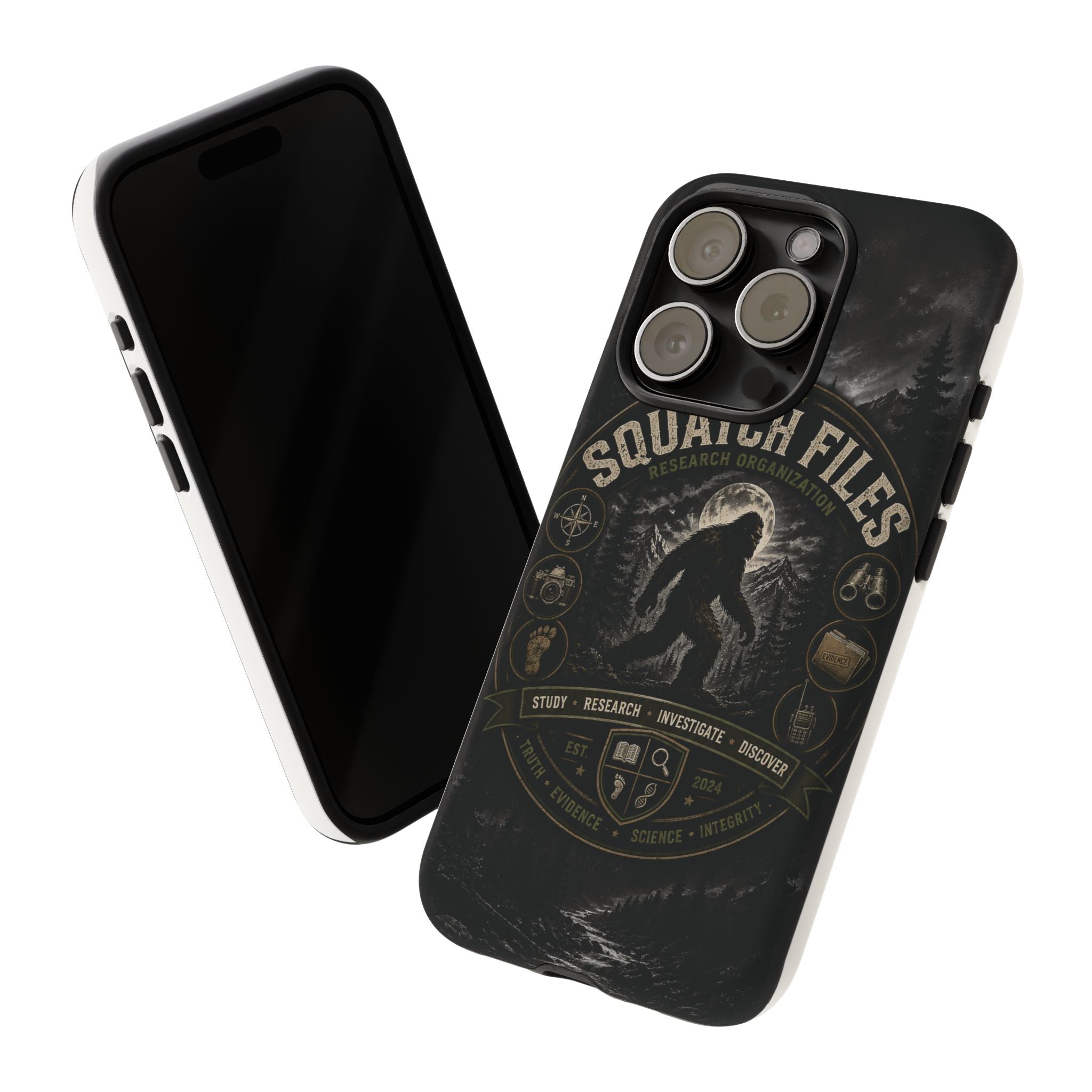 Squatch Files Research Organization Phone Case — Bigfoot Sasquatch Moonlit Forest Design