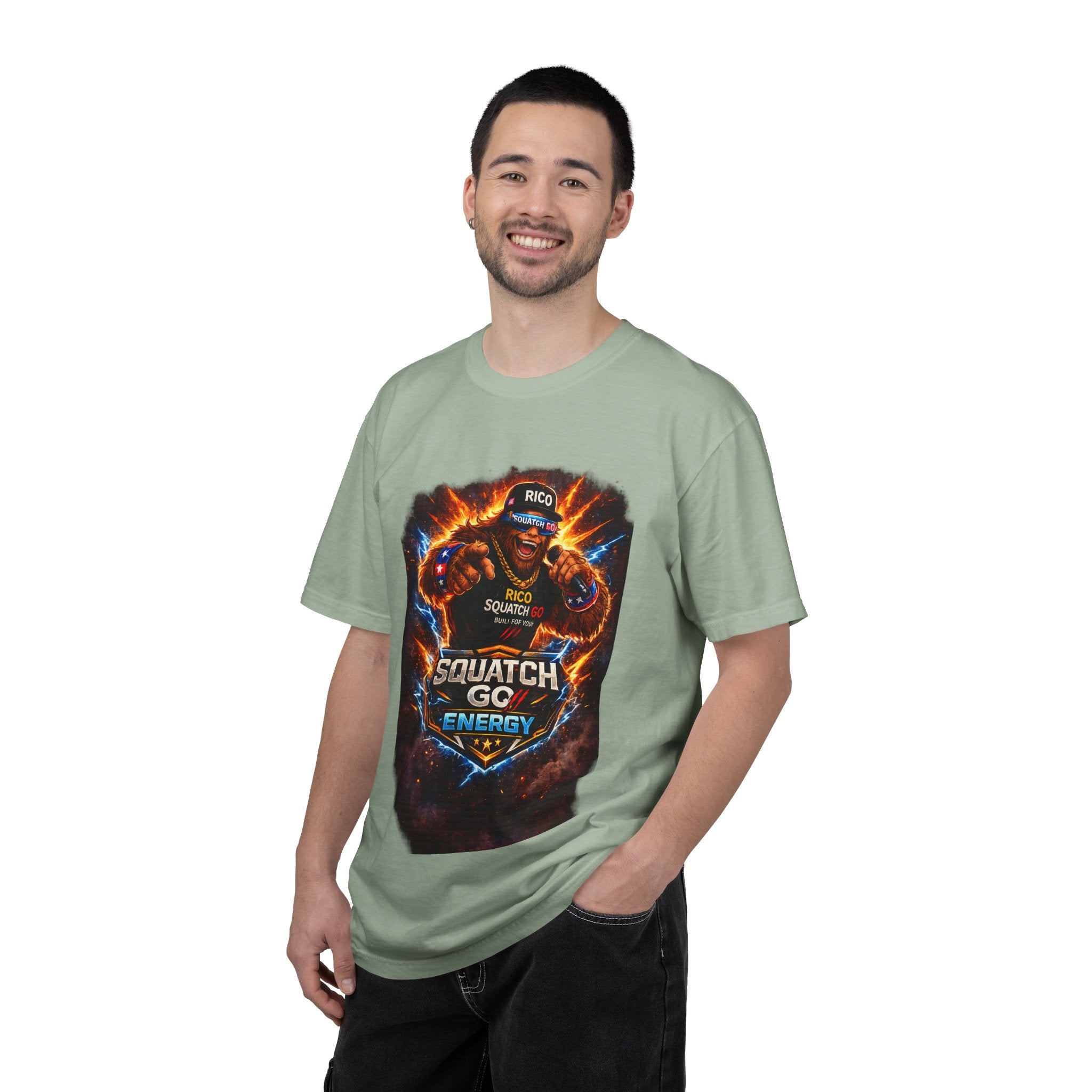Squatch GC Energy Graphic T-Shirt — Retro Gamer Energy Drink Design