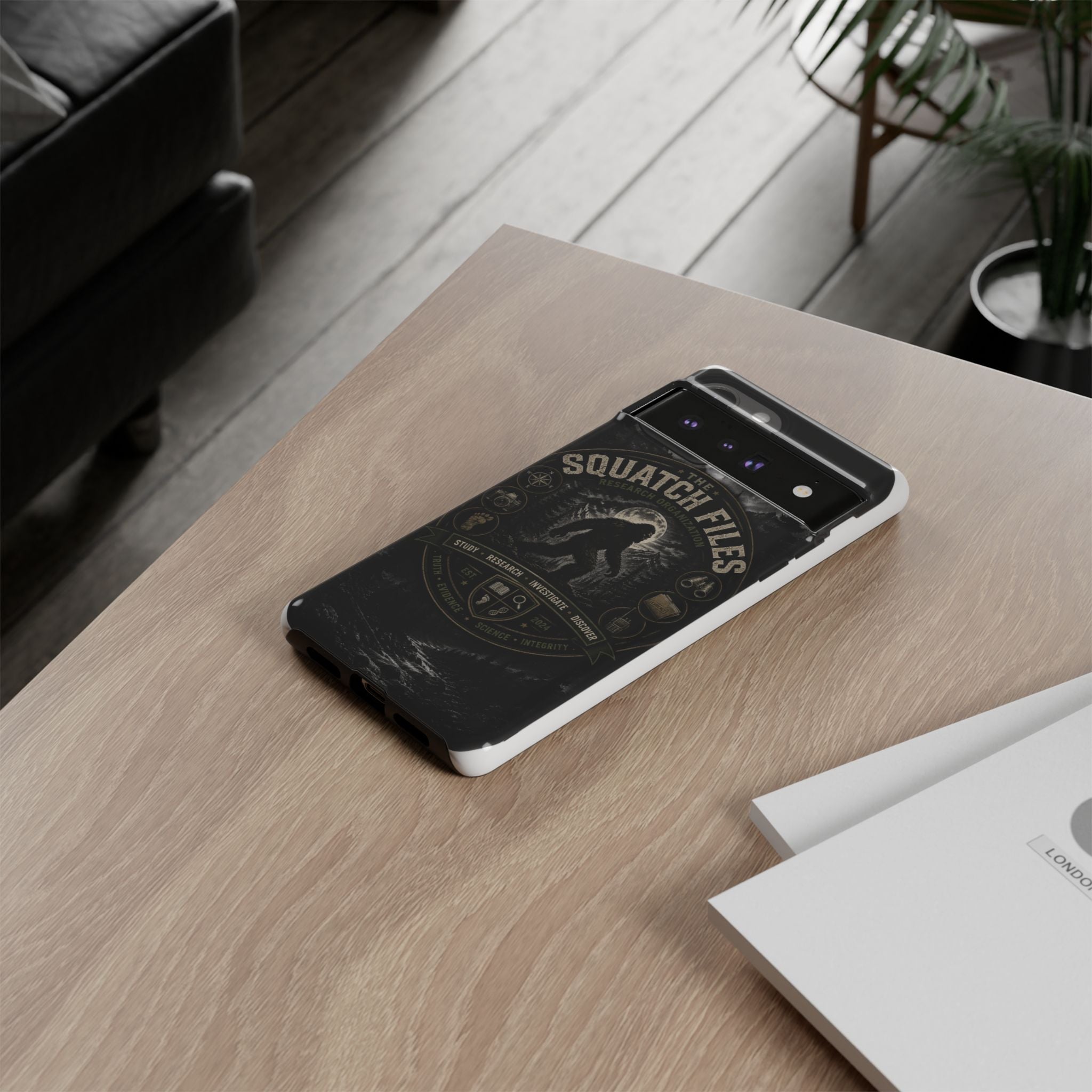 Squatch Files Research Organization Phone Case — Bigfoot Sasquatch Moonlit Forest Design