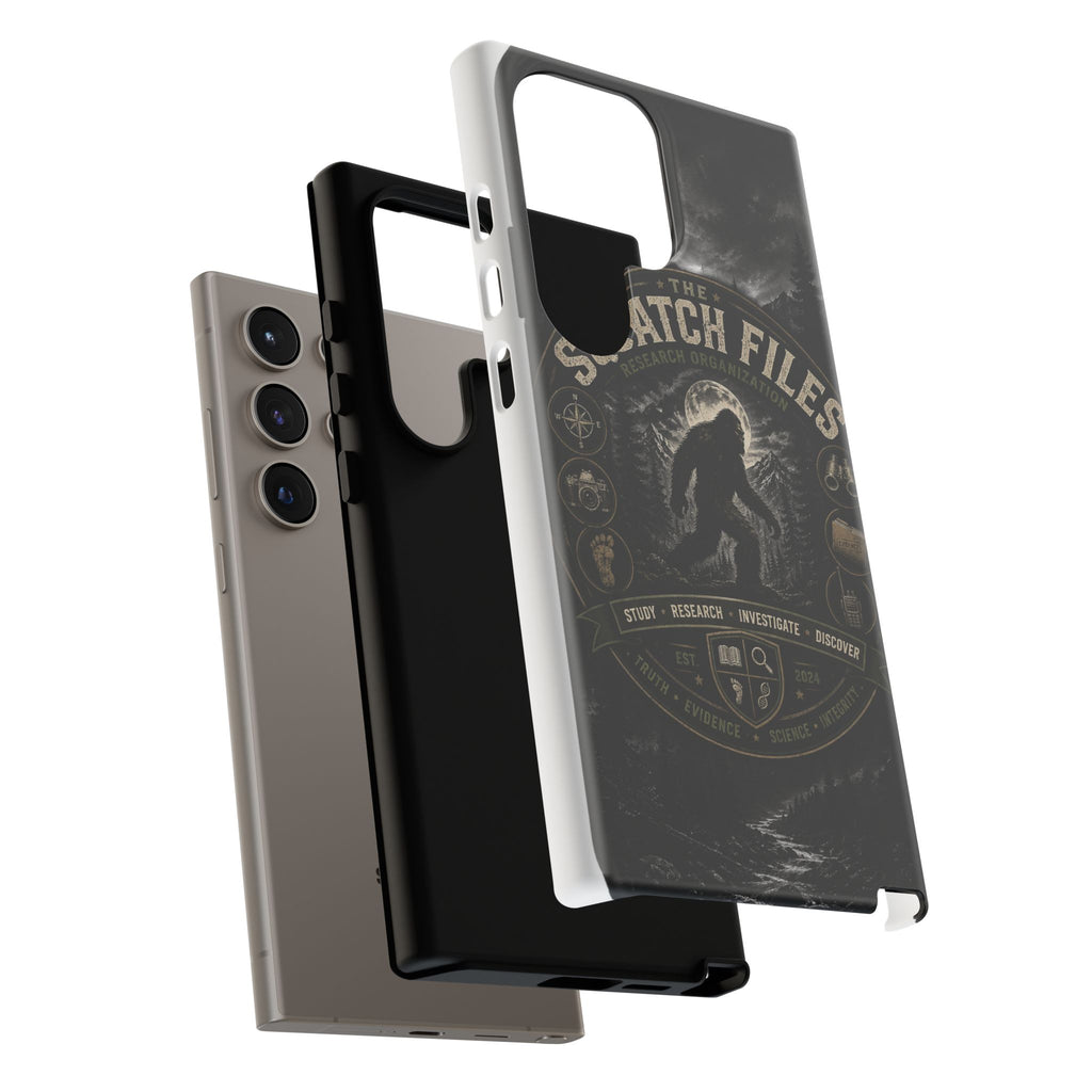 Squatch Files Research Organization Phone Case — Bigfoot Sasquatch Moonlit Forest Design