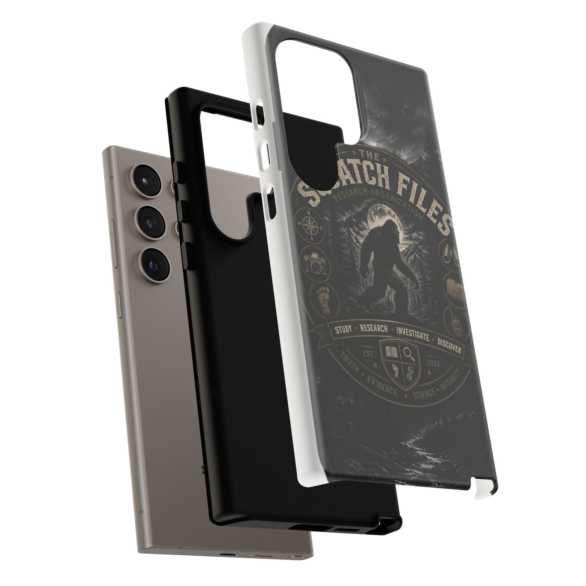 Squatch Files Research Organization Phone Case — Bigfoot Sasquatch Moonlit Forest Design