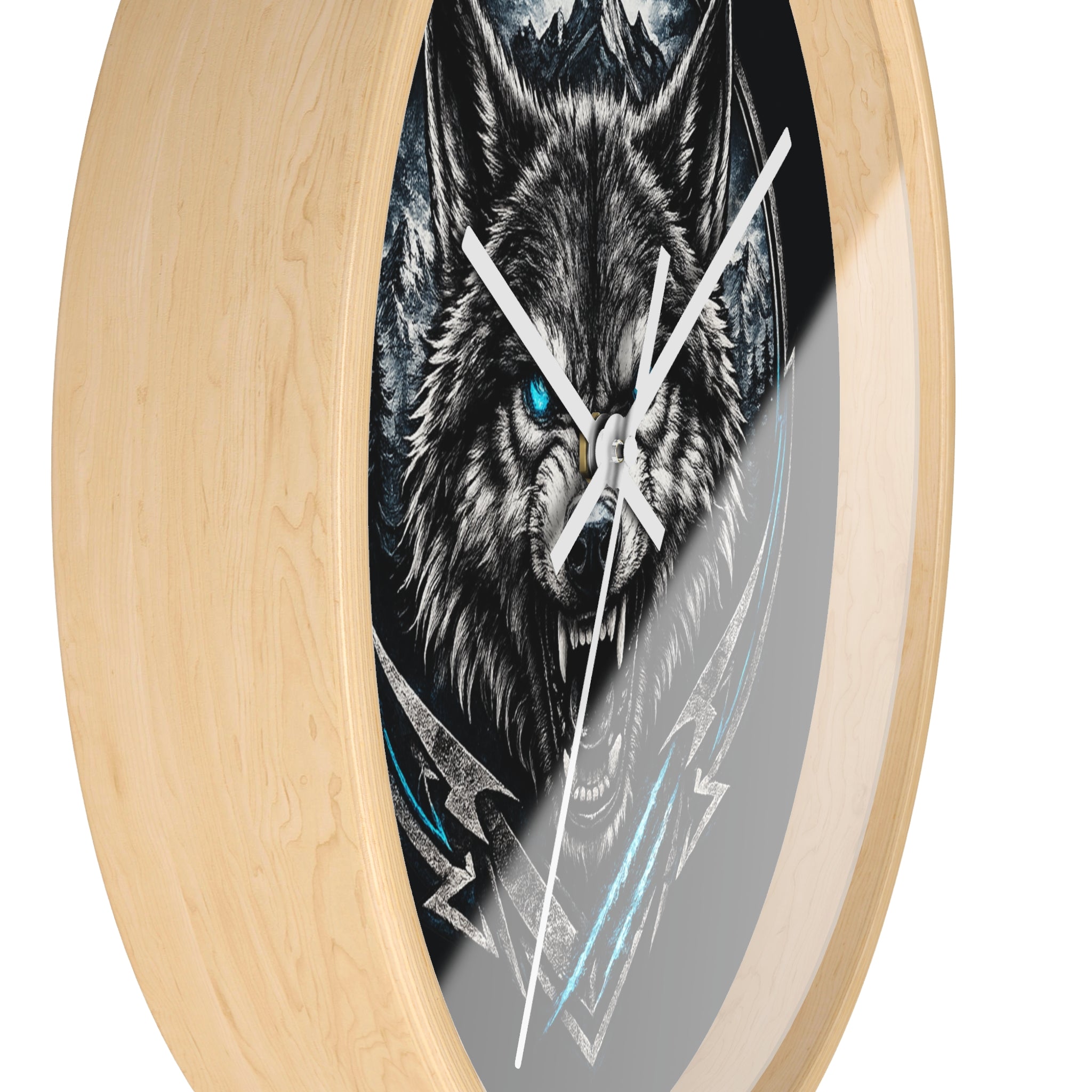 Howling Wolf Wall Clock — Fierce Blue-Eyed Wolf Cabin Decor