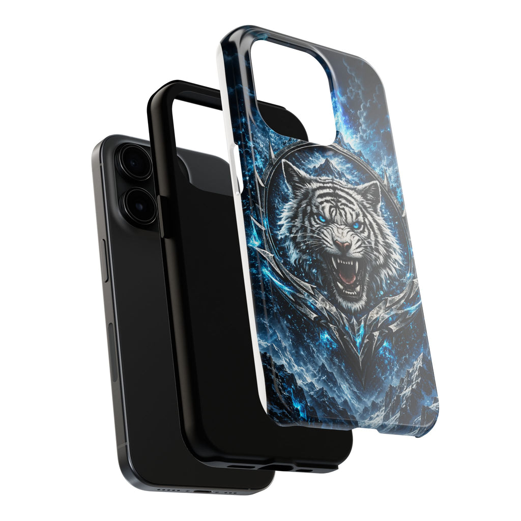 Blue White Tiger Tough Phone Case — Rugged Armor Cover with Fierce Snow Tiger Design