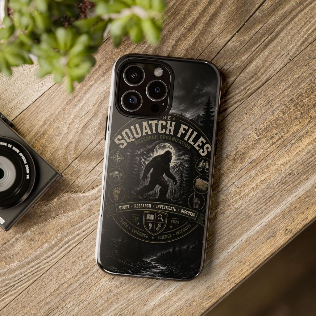 Squatch Files Research Organization Phone Case — Bigfoot Sasquatch Moonlit Forest Design