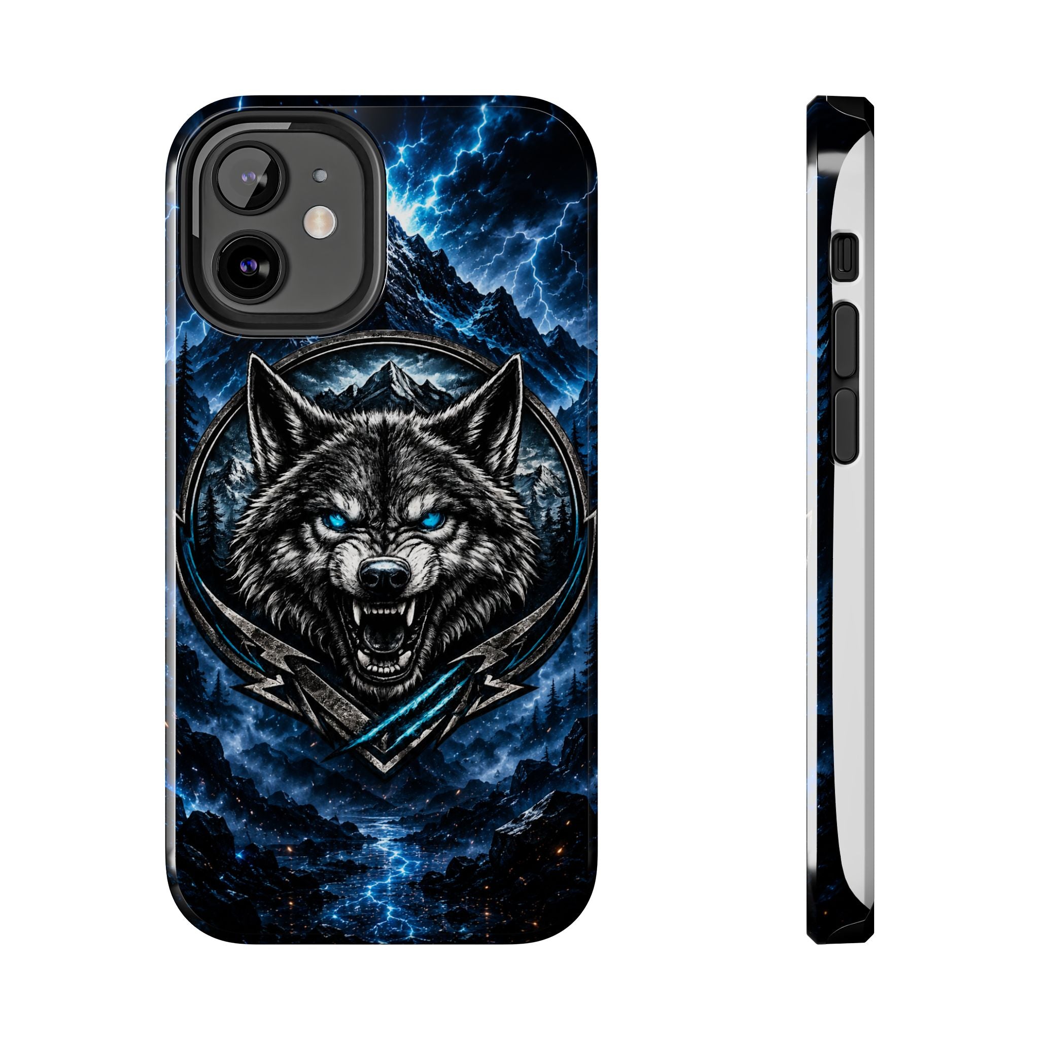Wolf Thunder Tough Phone Case — Rugged Protective Case with Blue Lightning Wolf Design