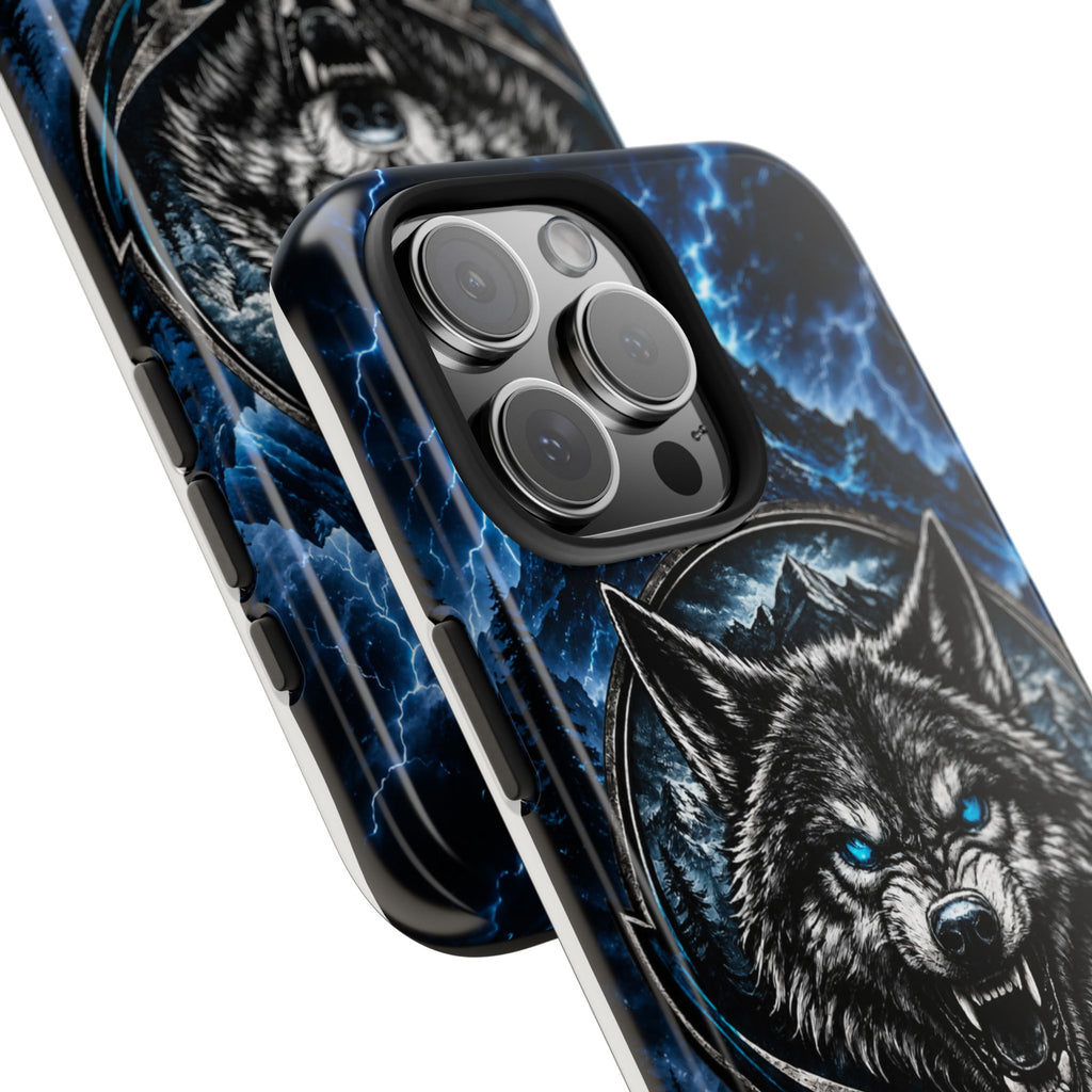 Wolf Thunder Tough Phone Case — Rugged Protective Case with Blue Lightning Wolf Design