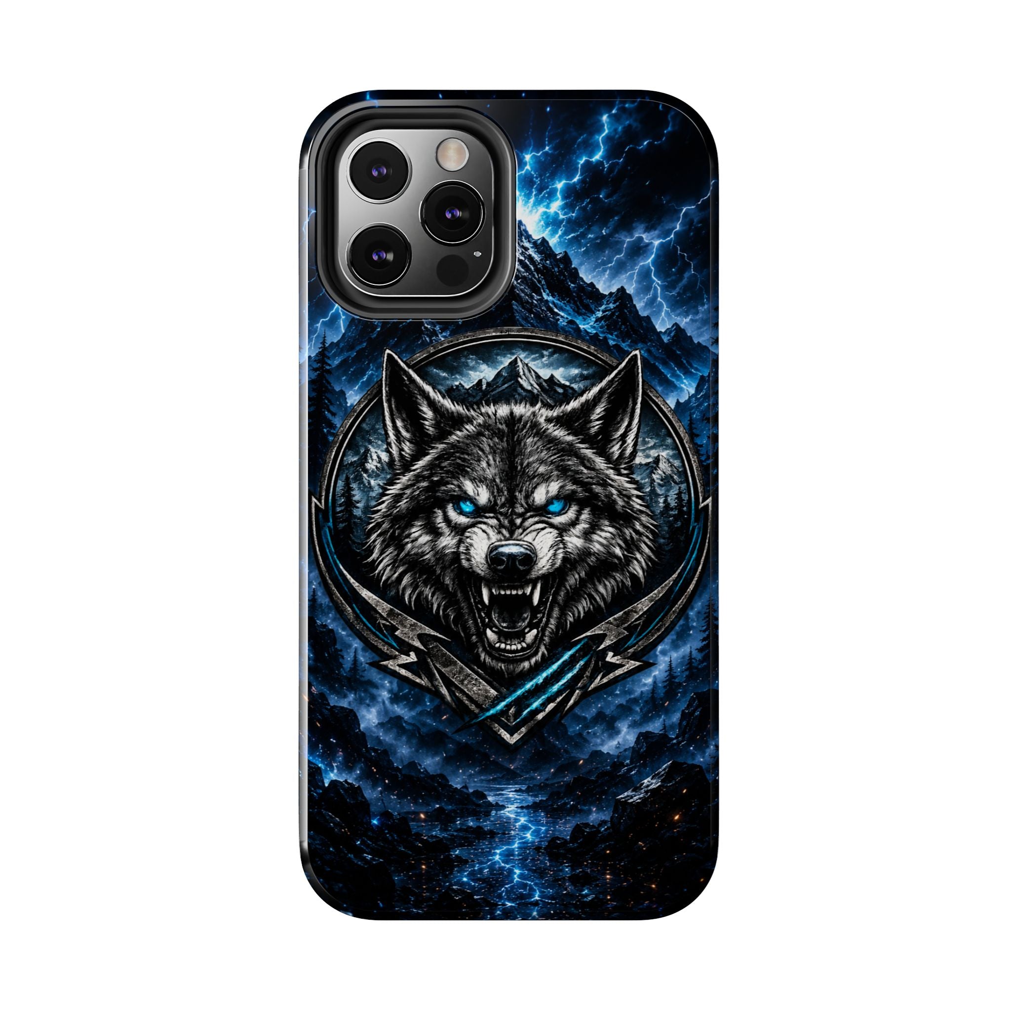 Wolf Thunder Tough Phone Case — Rugged Protective Case with Blue Lightning Wolf Design