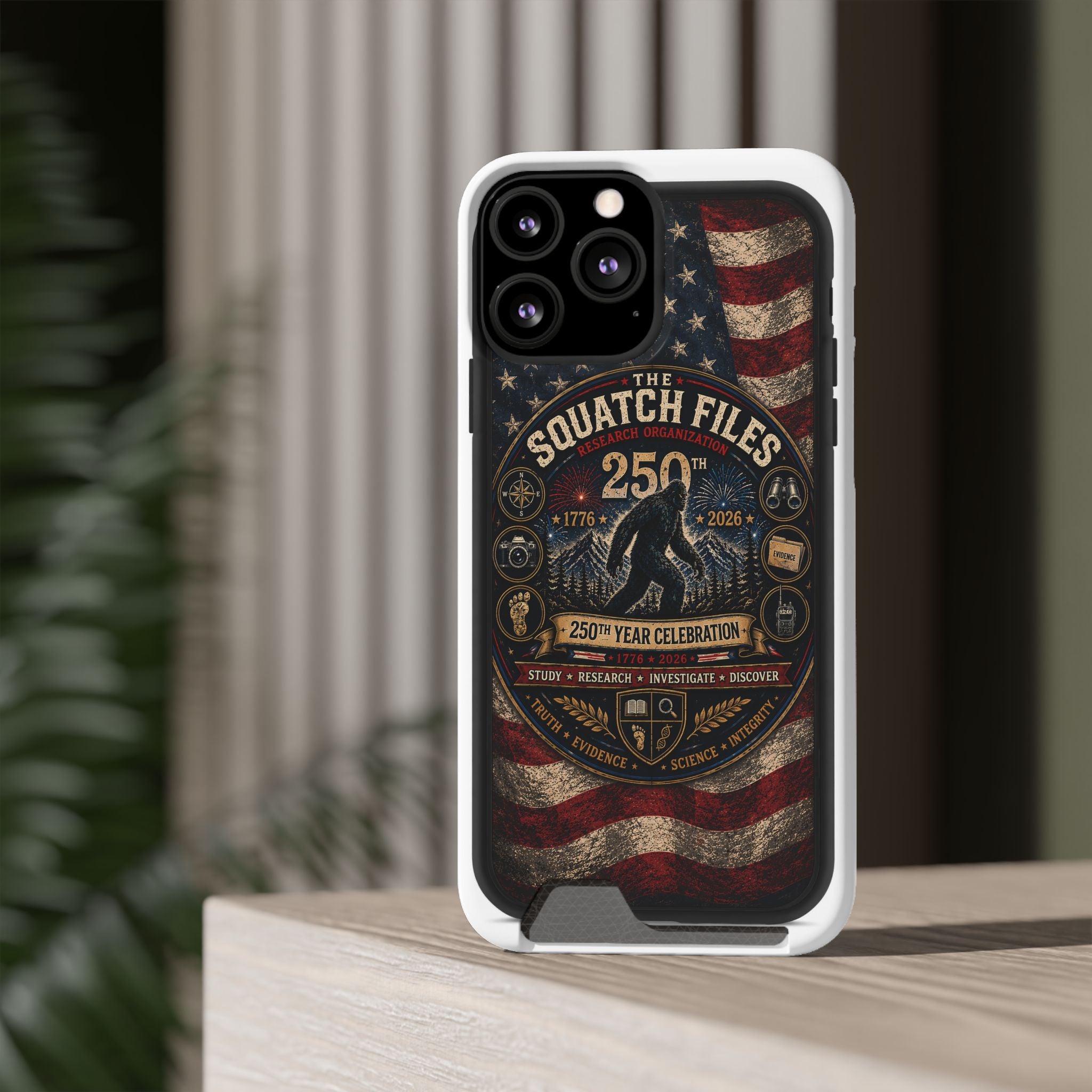 Phone Case — 'The Squatch Files 250th' Card Holder Case (Patriotic Bigfoot Design)