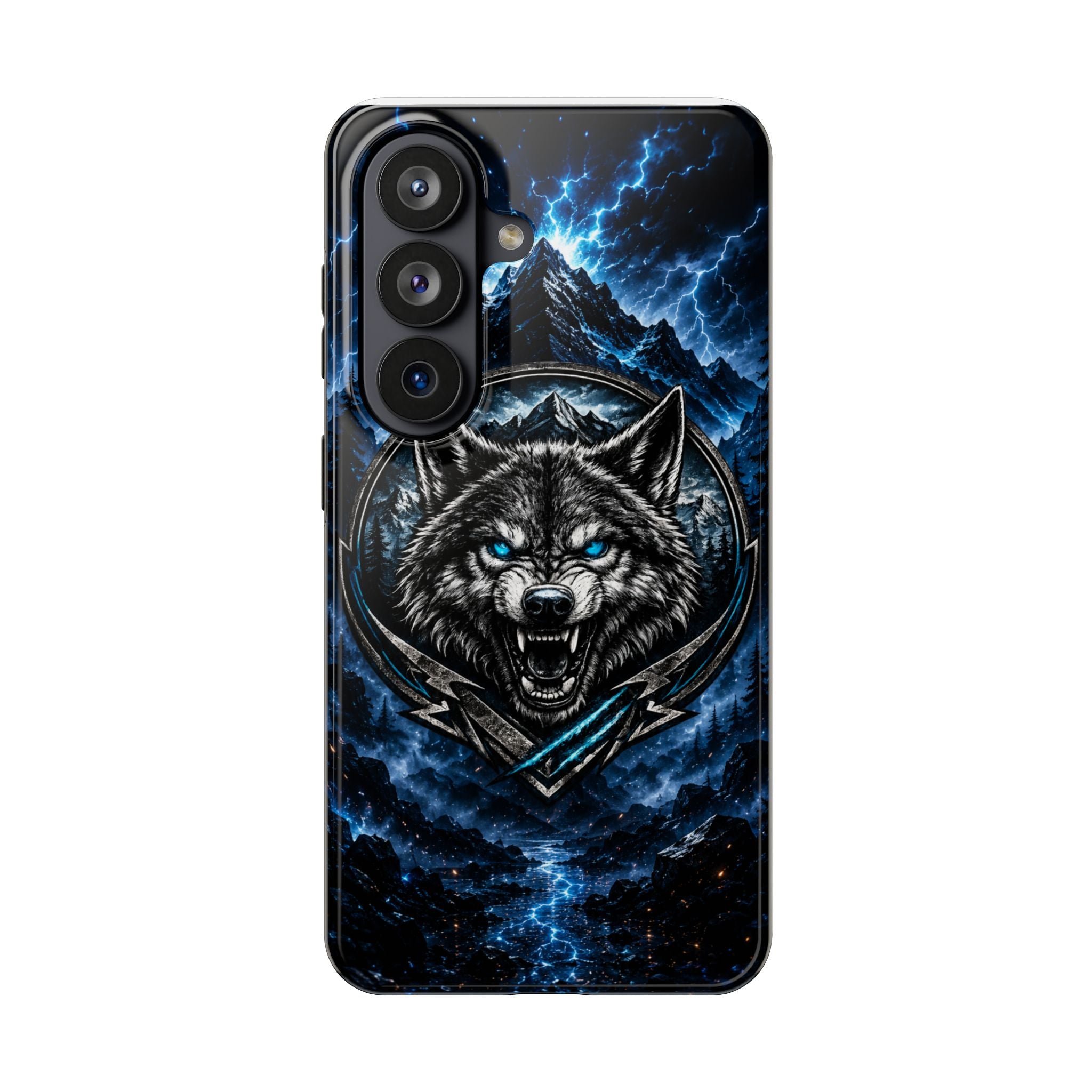 Wolf Thunder Tough Phone Case — Rugged Protective Case with Blue Lightning Wolf Design