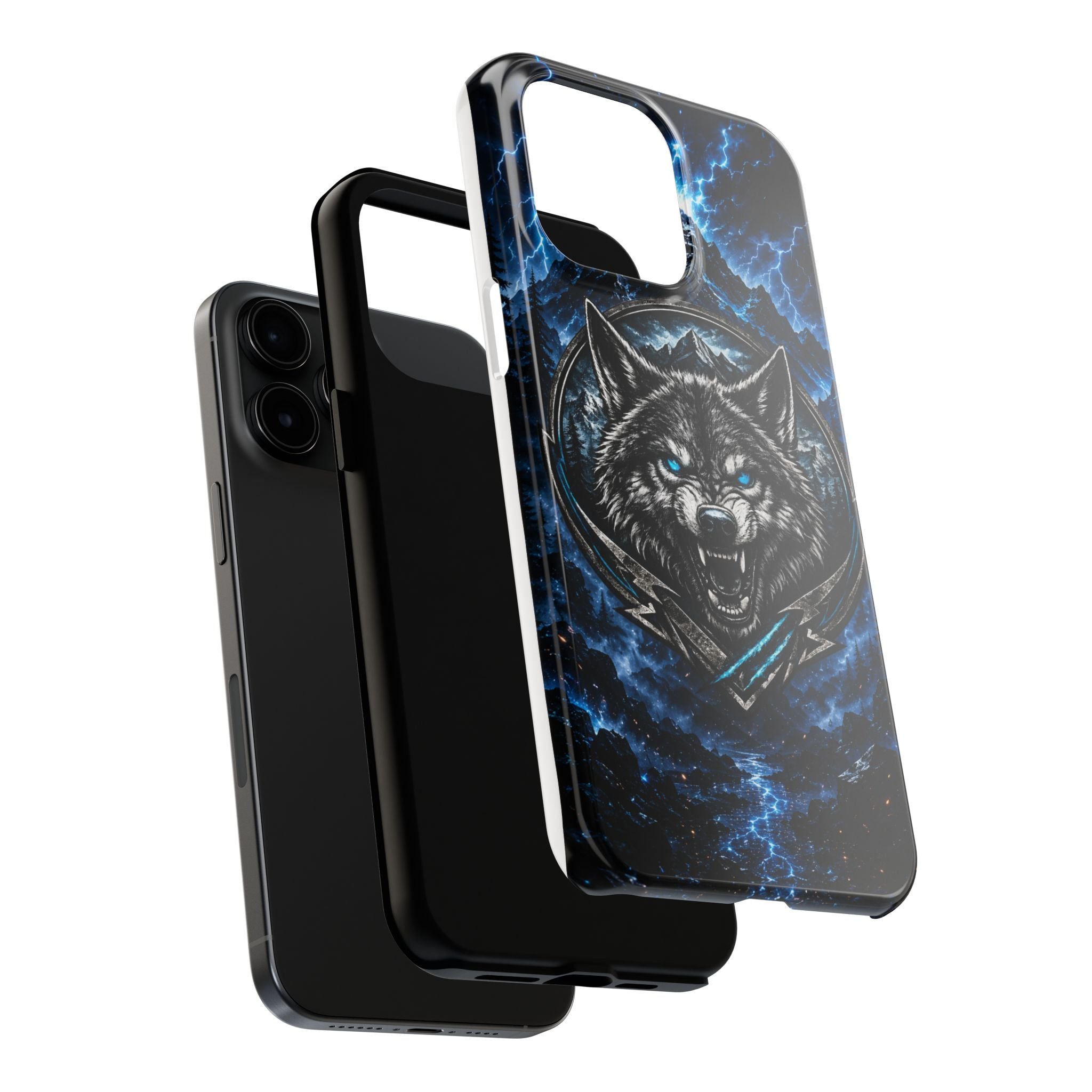 Wolf Thunder Tough Phone Case — Rugged Protective Case with Blue Lightning Wolf Design
