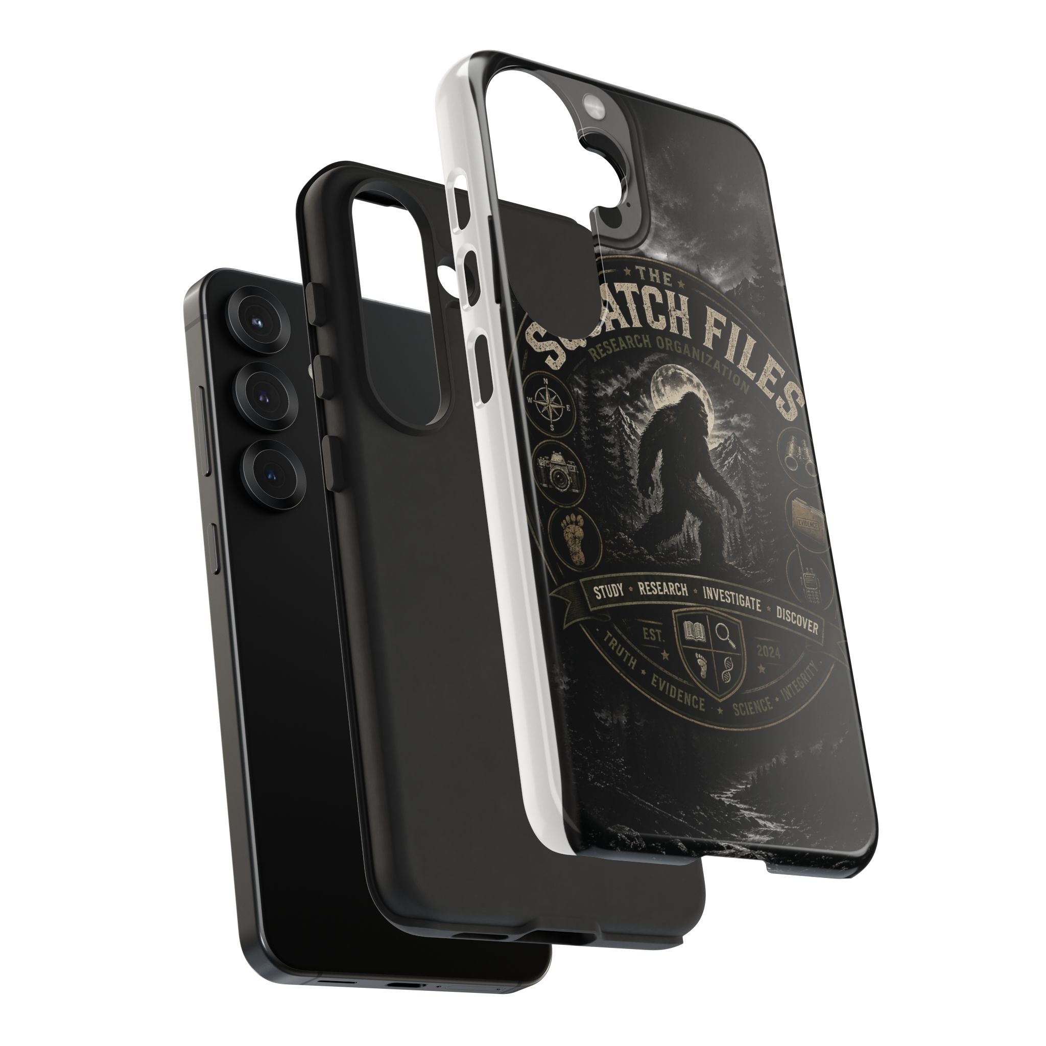 Squatch Files Research Organization Phone Case — Bigfoot Sasquatch Moonlit Forest Design