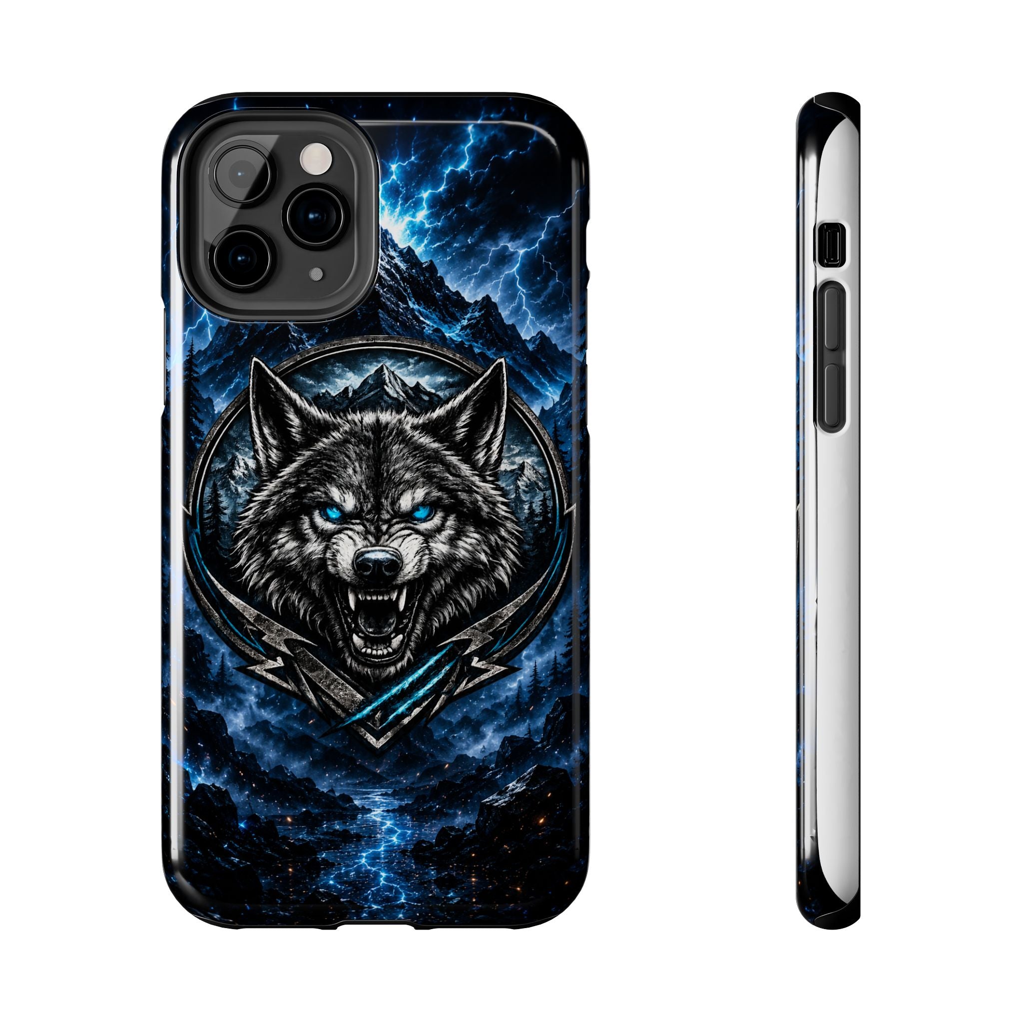 Wolf Thunder Tough Phone Case — Rugged Protective Case with Blue Lightning Wolf Design