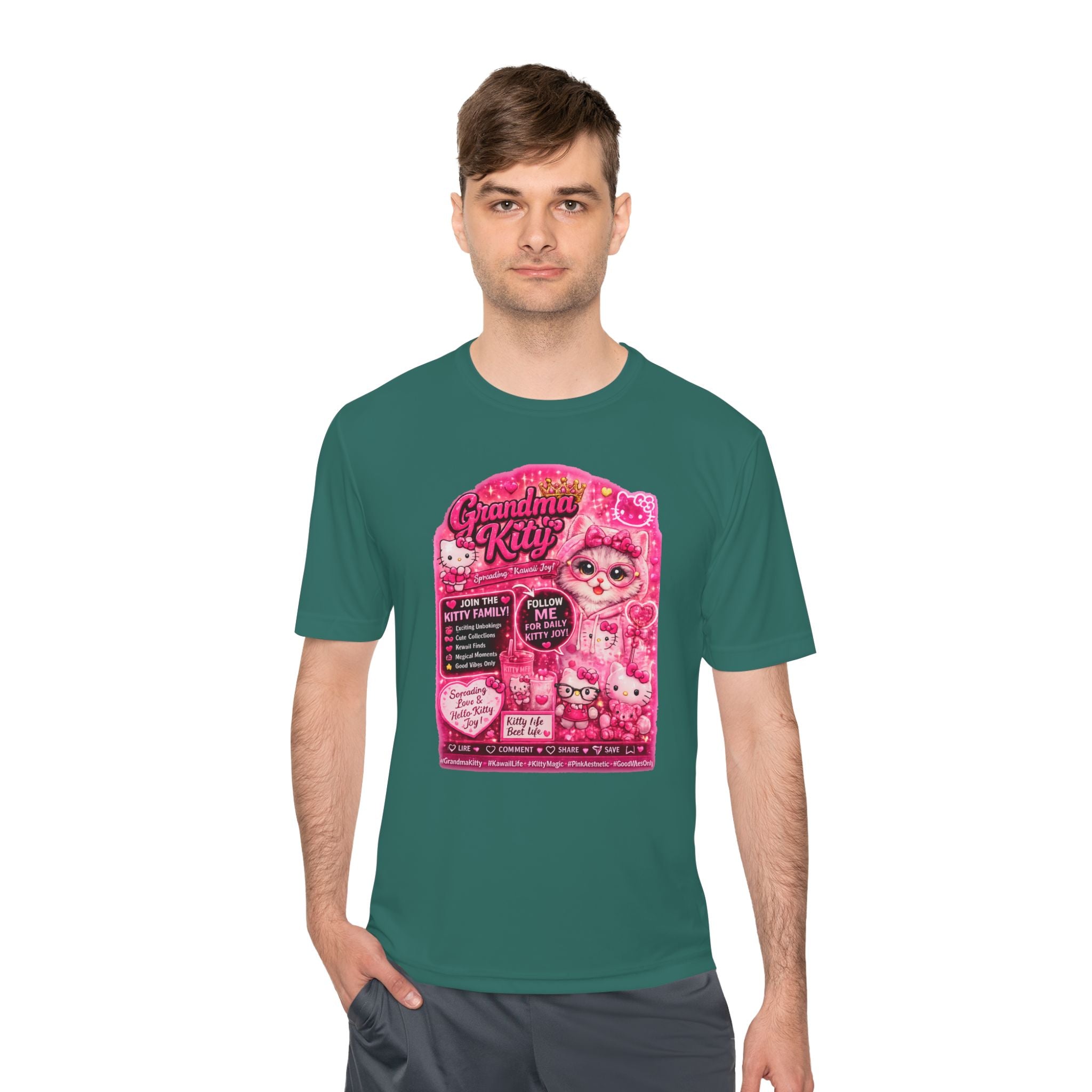 Grandma Kitty Graphic Tee — Cute Pink Cat Vintage Patch Design