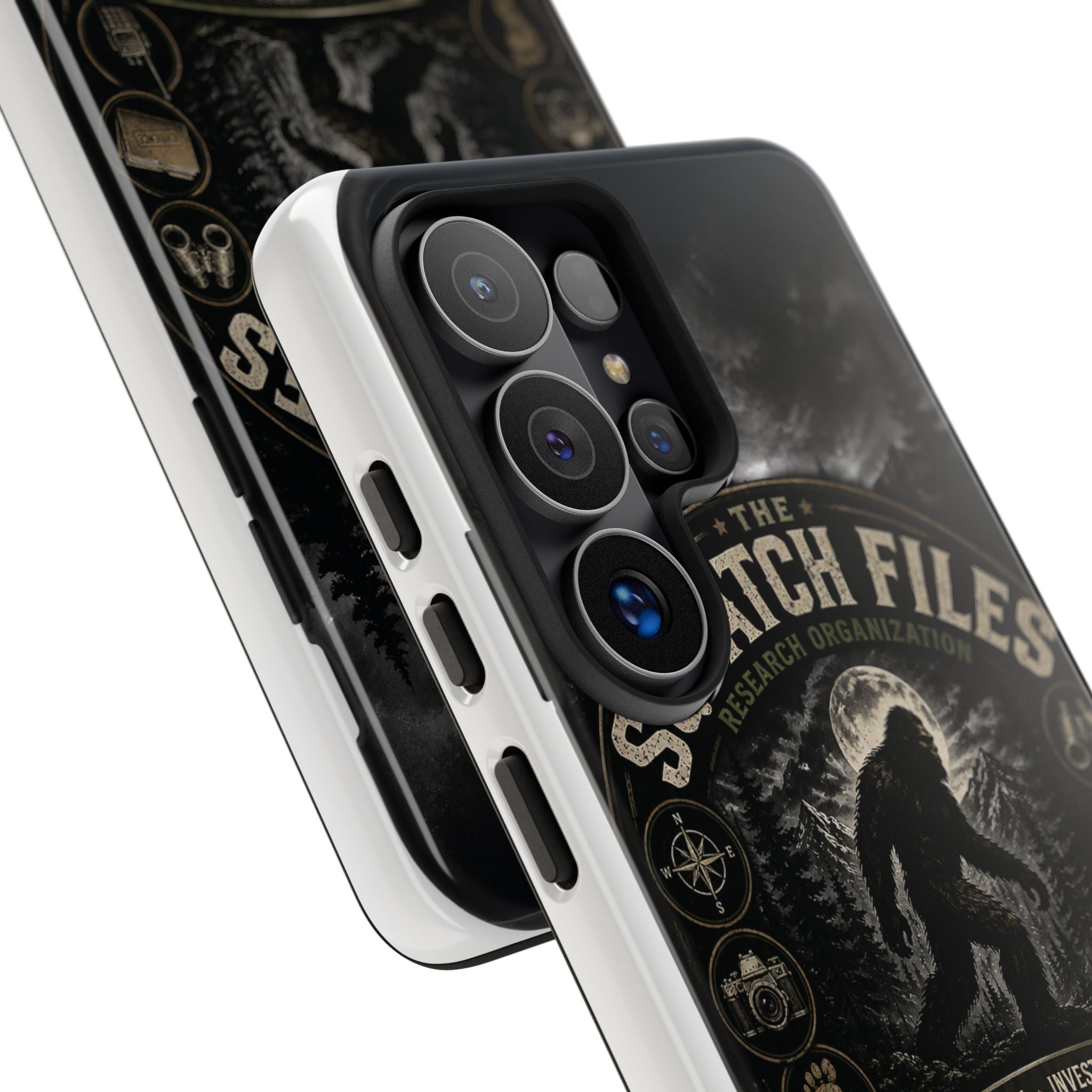 Squatch Files Research Organization Phone Case — Bigfoot Sasquatch Moonlit Forest Design