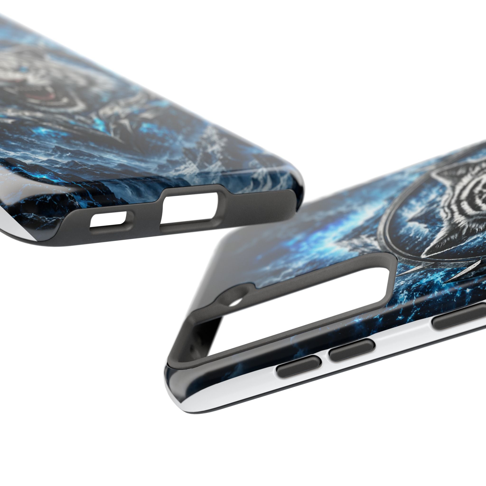 Blue White Tiger Tough Phone Case — Rugged Armor Cover with Fierce Snow Tiger Design