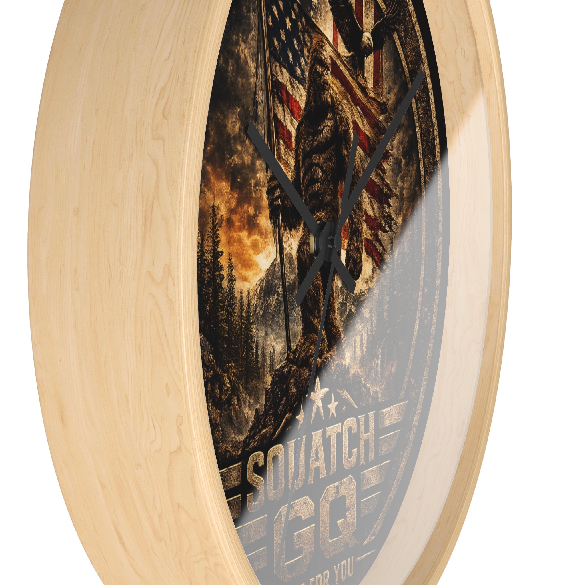 Squatch GQ Rustic Bigfoot Wall Clock — Patriotic American Cabin Decor