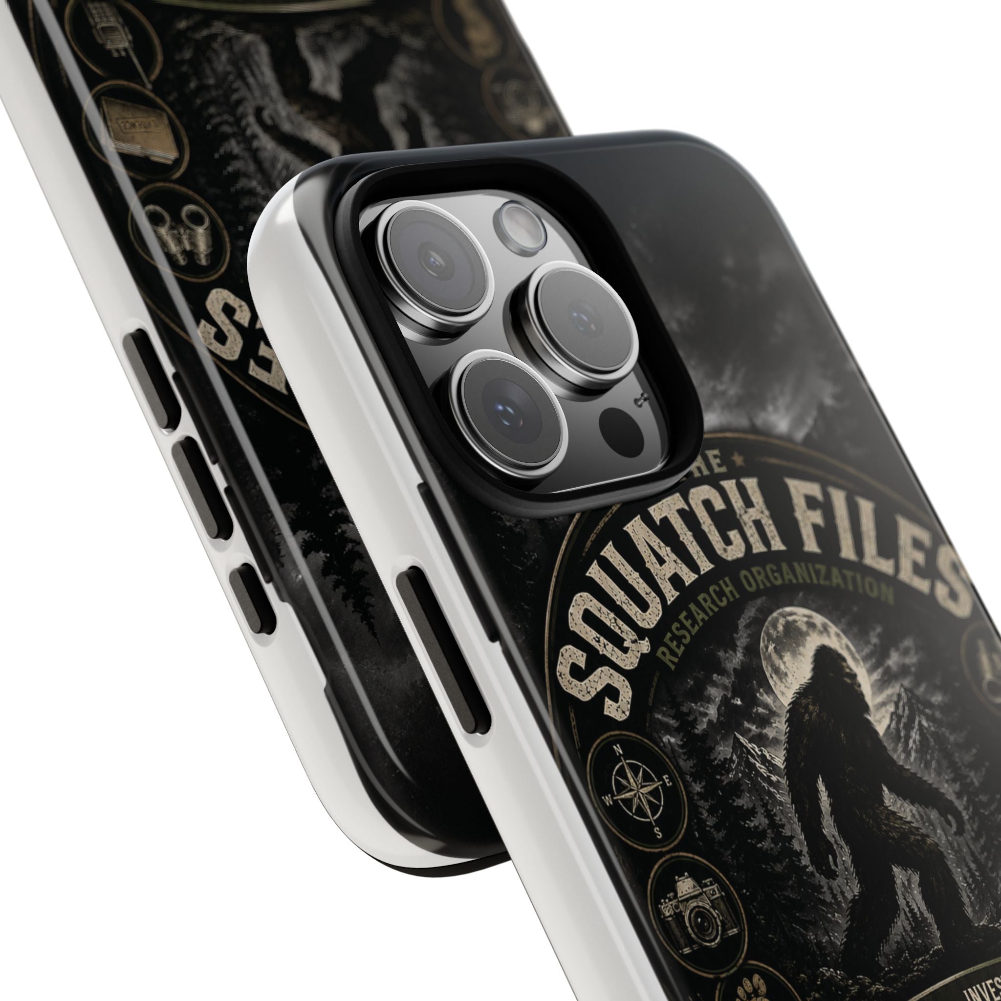Squatch Files Research Organization Phone Case — Bigfoot Sasquatch Moonlit Forest Design
