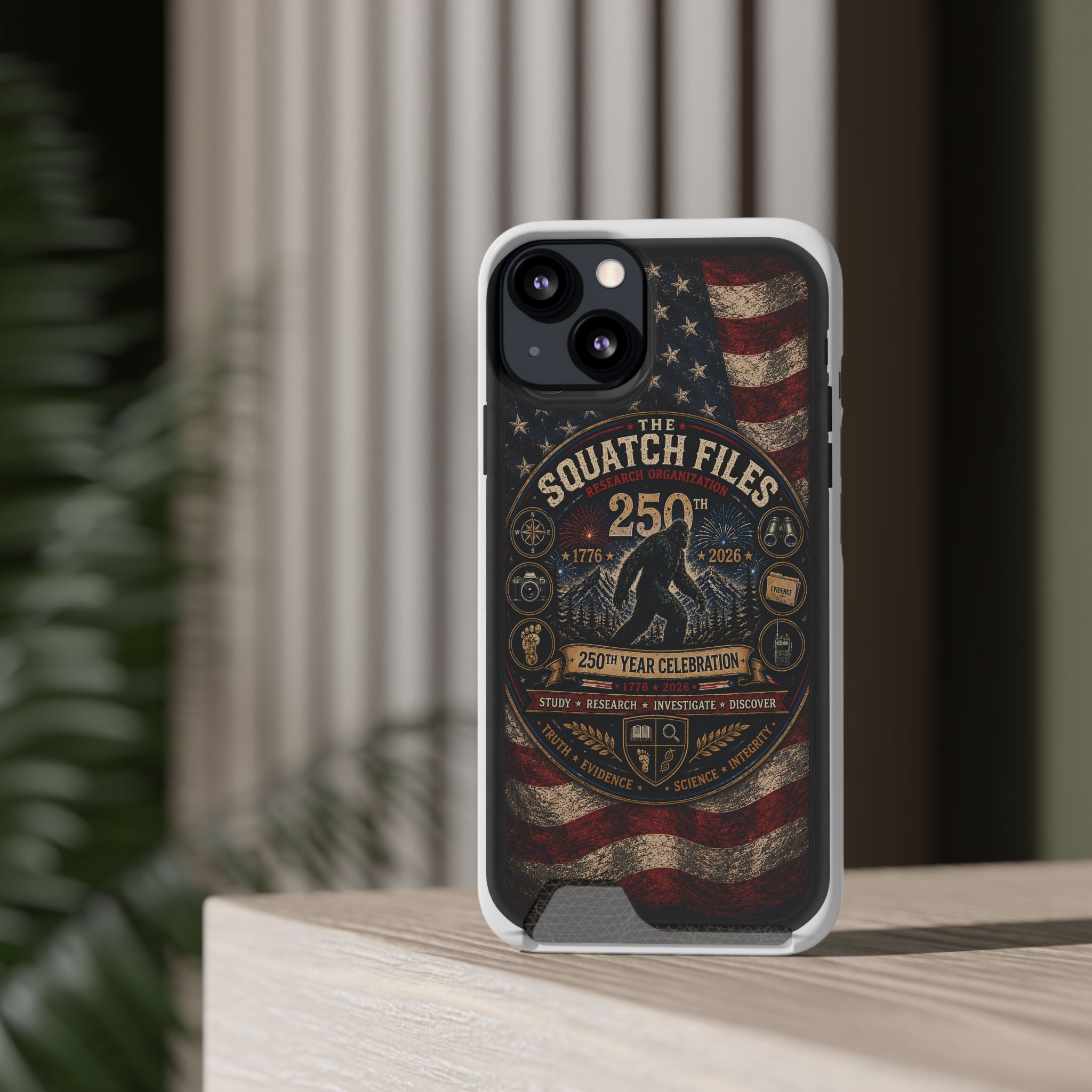 Phone Case — 'The Squatch Files 250th' Card Holder Case (Patriotic Bigfoot Design)