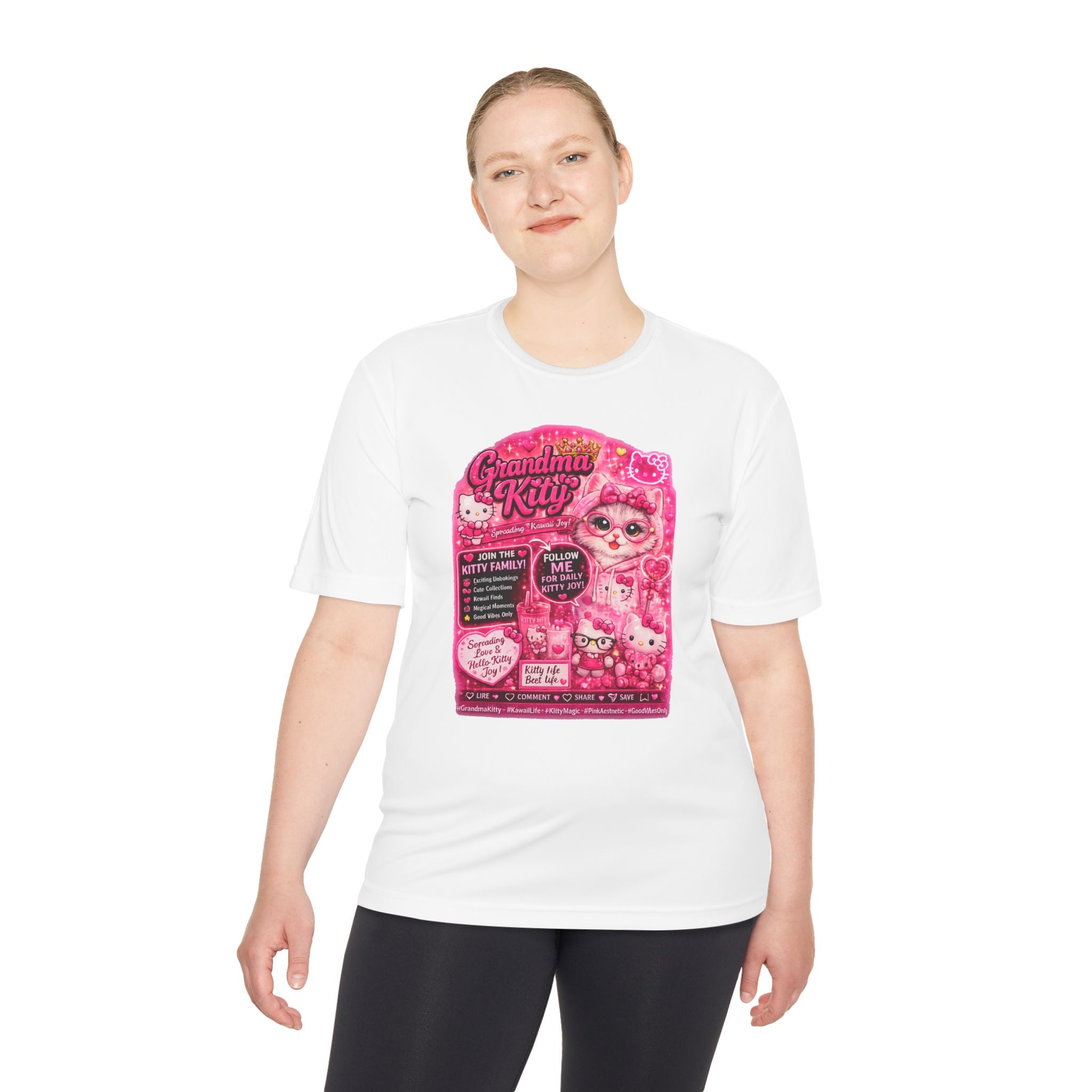 Grandma Kitty Graphic Tee — Cute Pink Cat Vintage Patch Design