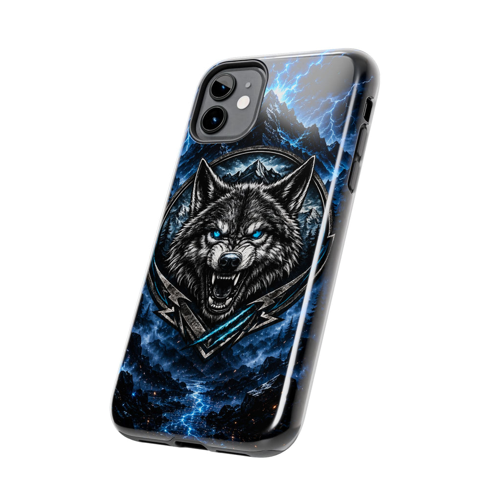 Wolf Thunder Tough Phone Case — Rugged Protective Case with Blue Lightning Wolf Design