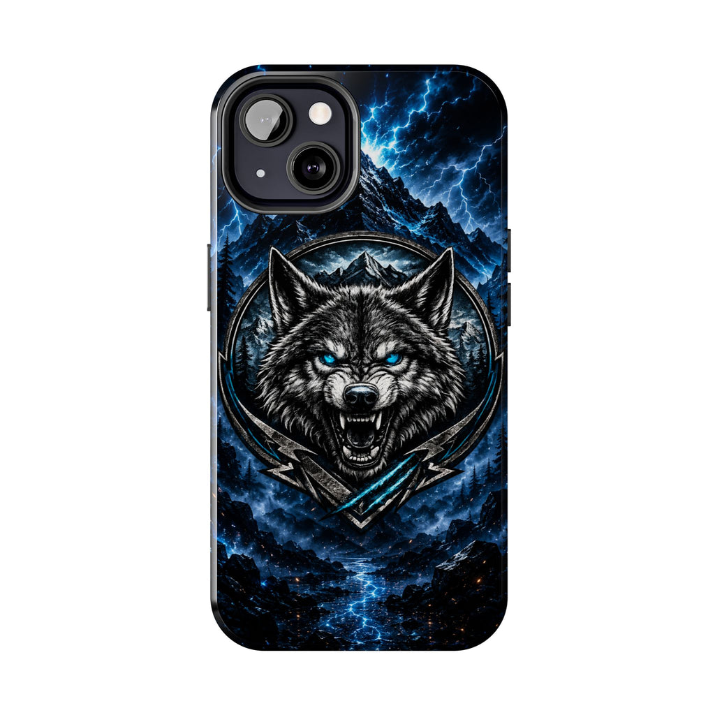 Wolf Thunder Tough Phone Case — Rugged Protective Case with Blue Lightning Wolf Design