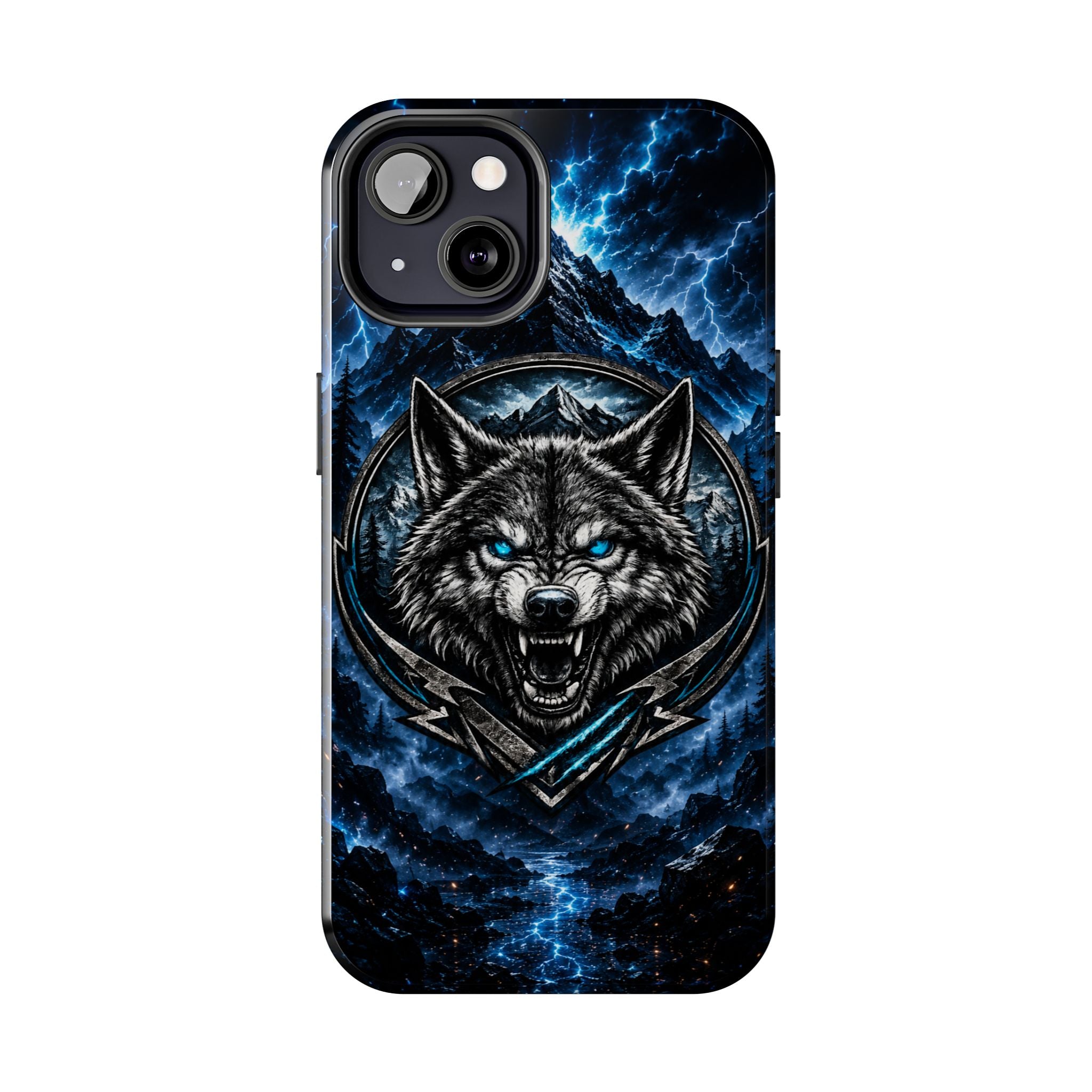 Wolf Thunder Tough Phone Case — Rugged Protective Case with Blue Lightning Wolf Design