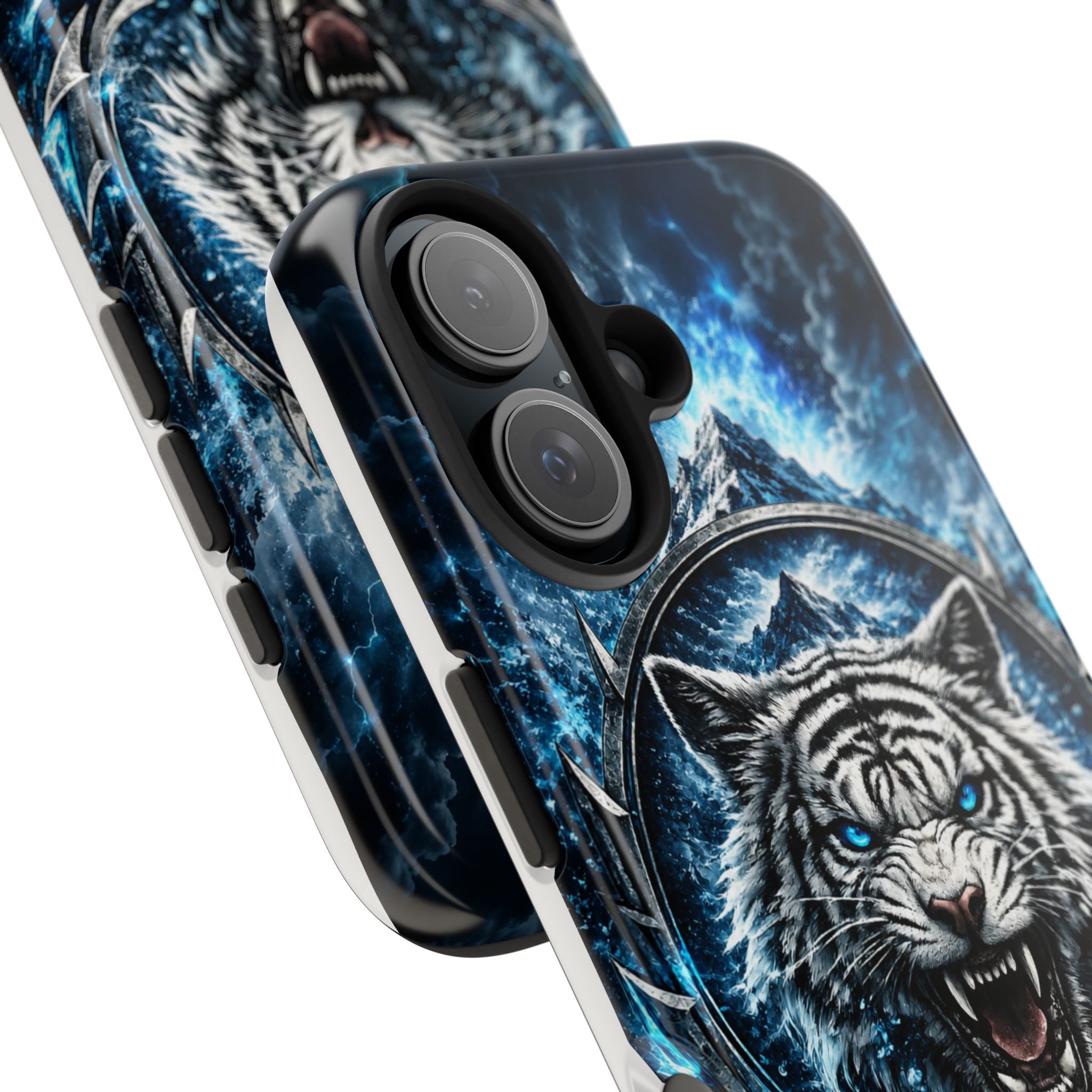 Blue White Tiger Tough Phone Case — Rugged Armor Cover with Fierce Snow Tiger Design