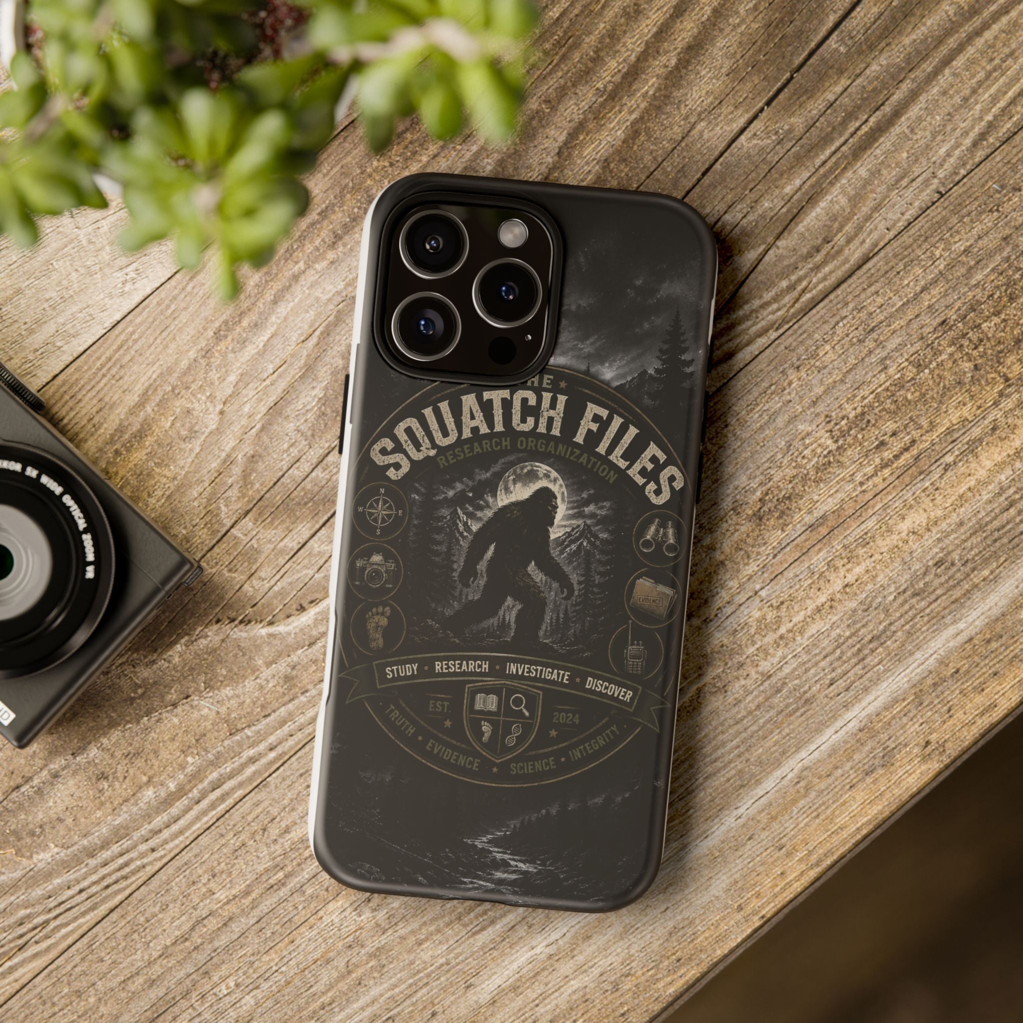 Squatch Files Research Organization Phone Case — Bigfoot Sasquatch Moonlit Forest Design