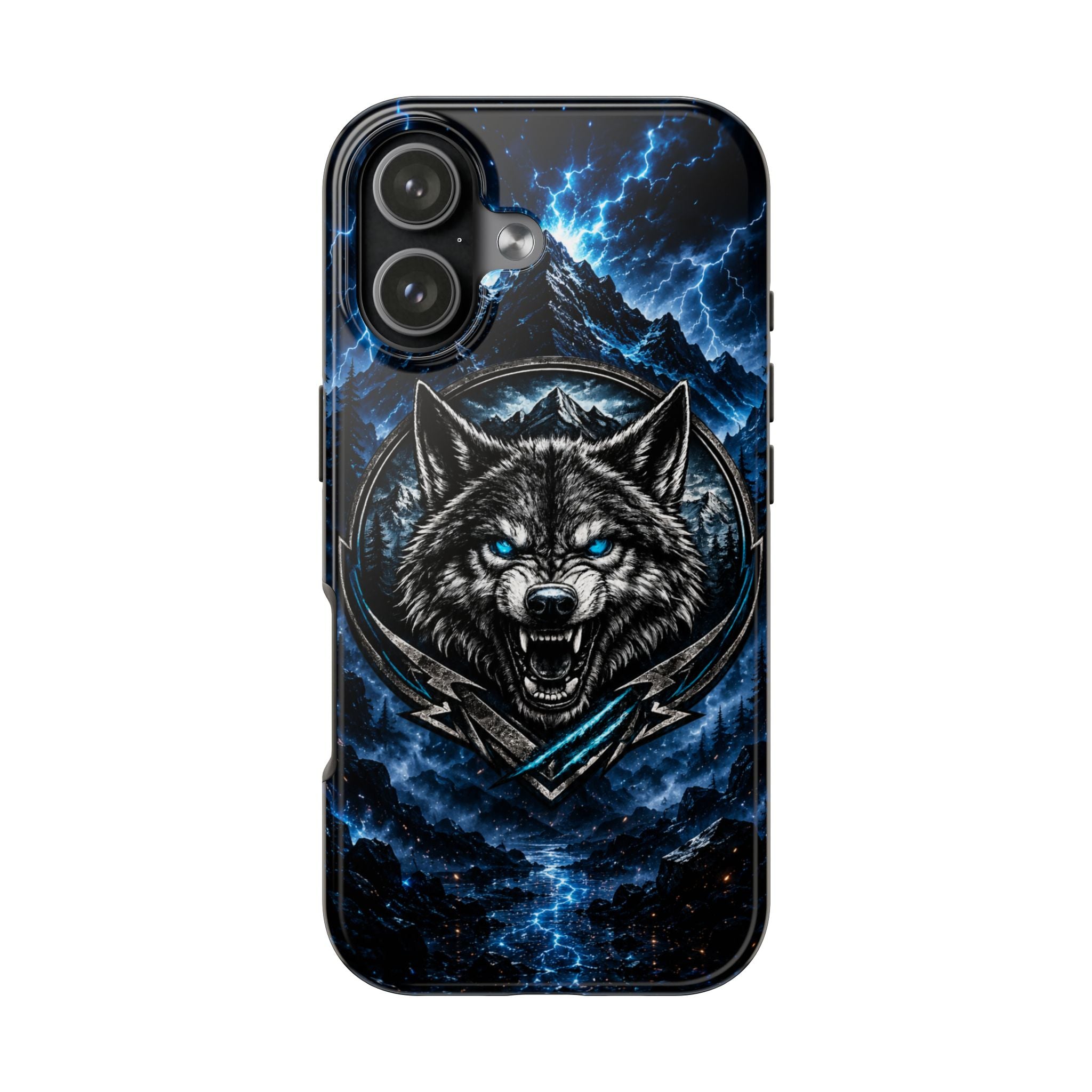 Wolf Thunder Tough Phone Case — Rugged Protective Case with Blue Lightning Wolf Design