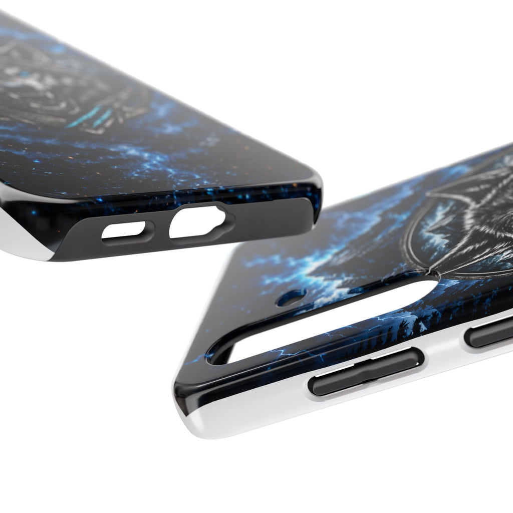 Wolf Thunder Tough Phone Case — Rugged Protective Case with Blue Lightning Wolf Design