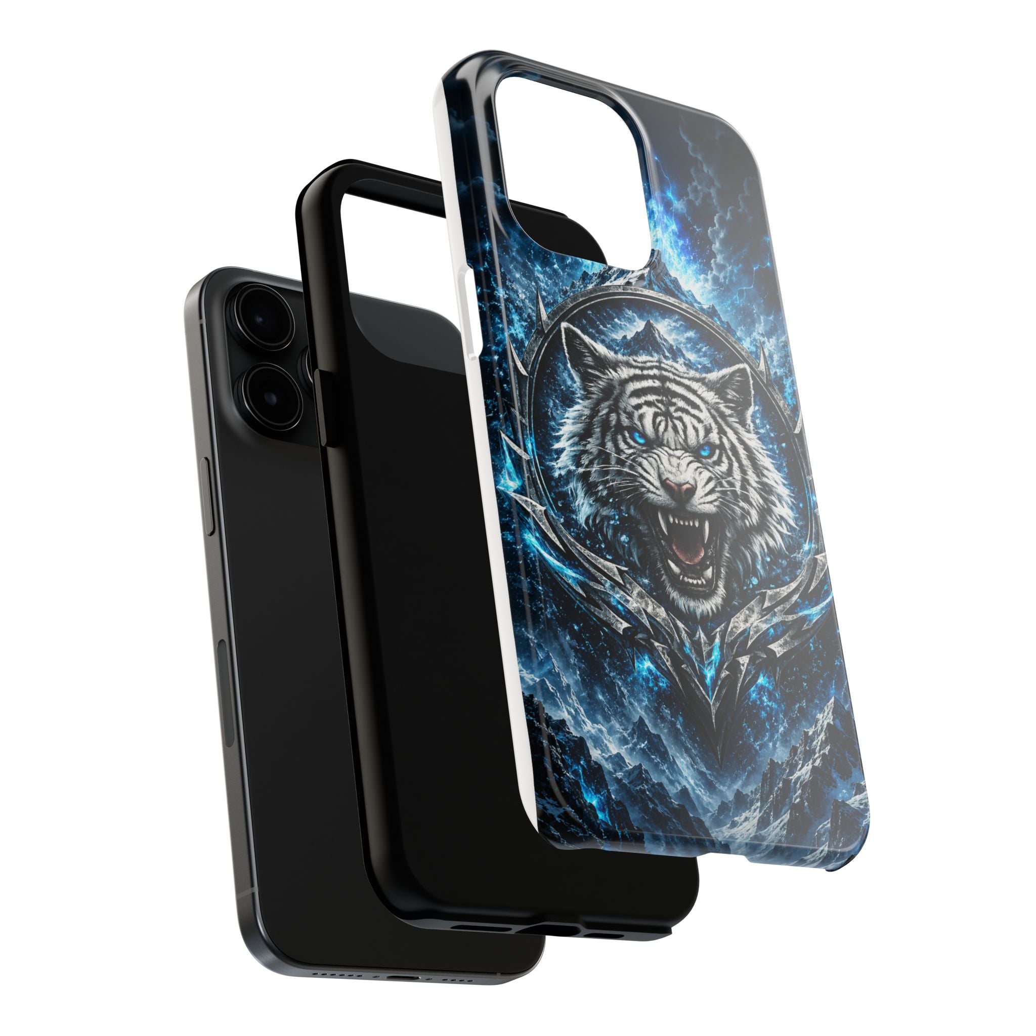 Blue White Tiger Tough Phone Case — Rugged Armor Cover with Fierce Snow Tiger Design