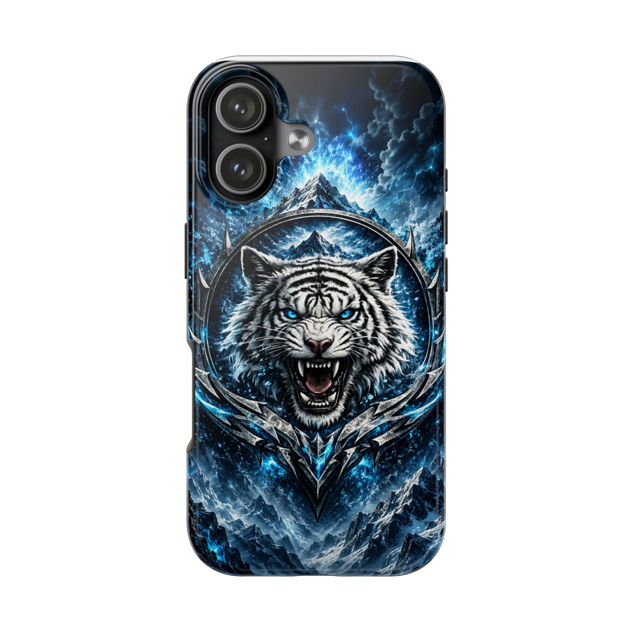 Blue White Tiger Tough Phone Case — Rugged Armor Cover with Fierce Snow Tiger Design