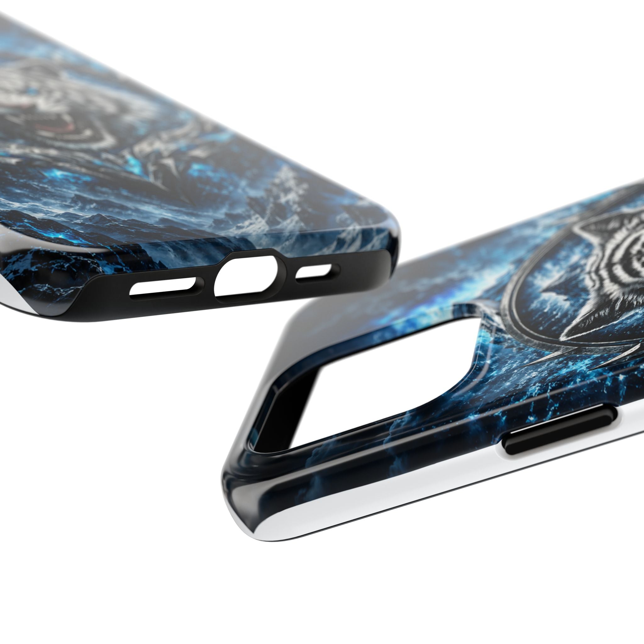 Blue White Tiger Tough Phone Case — Rugged Armor Cover with Fierce Snow Tiger Design