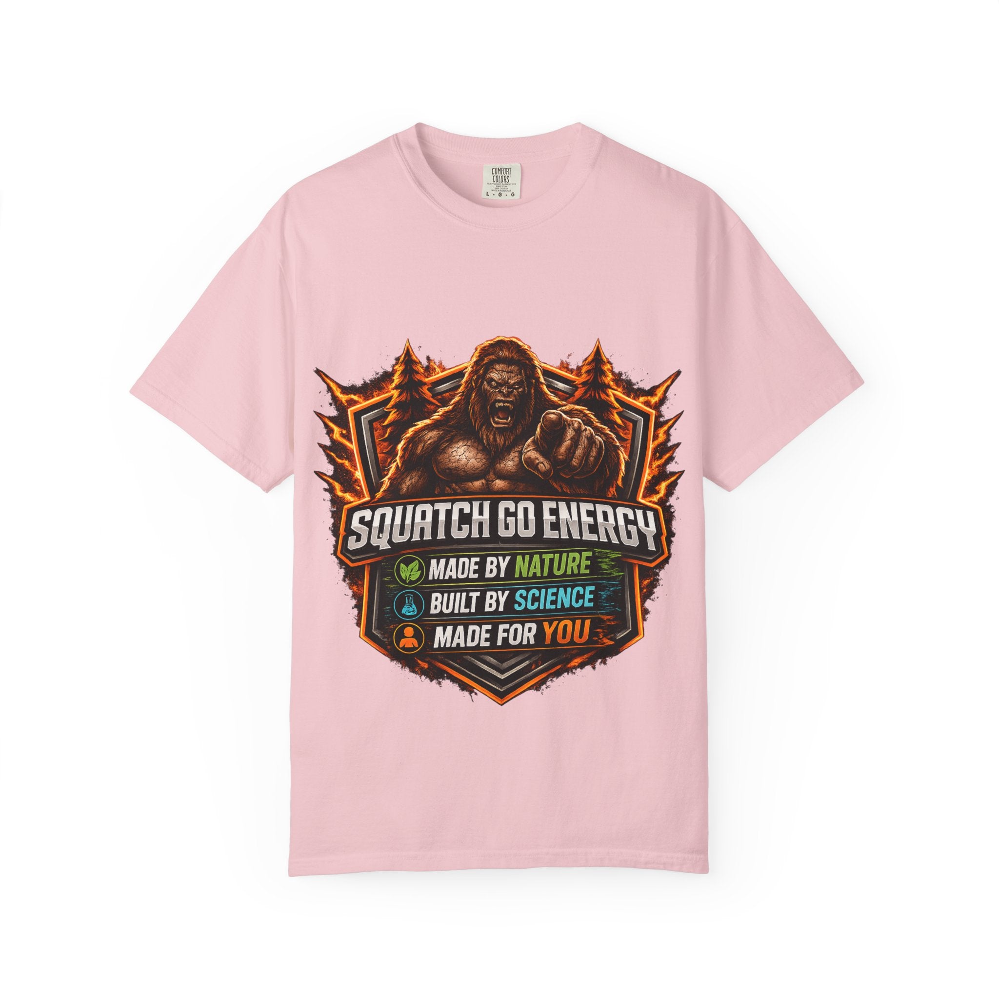 Squatch Go Energy T-Shirt — Sasquatch Vintage Badge Tee (Made by Nature • Built by Science)