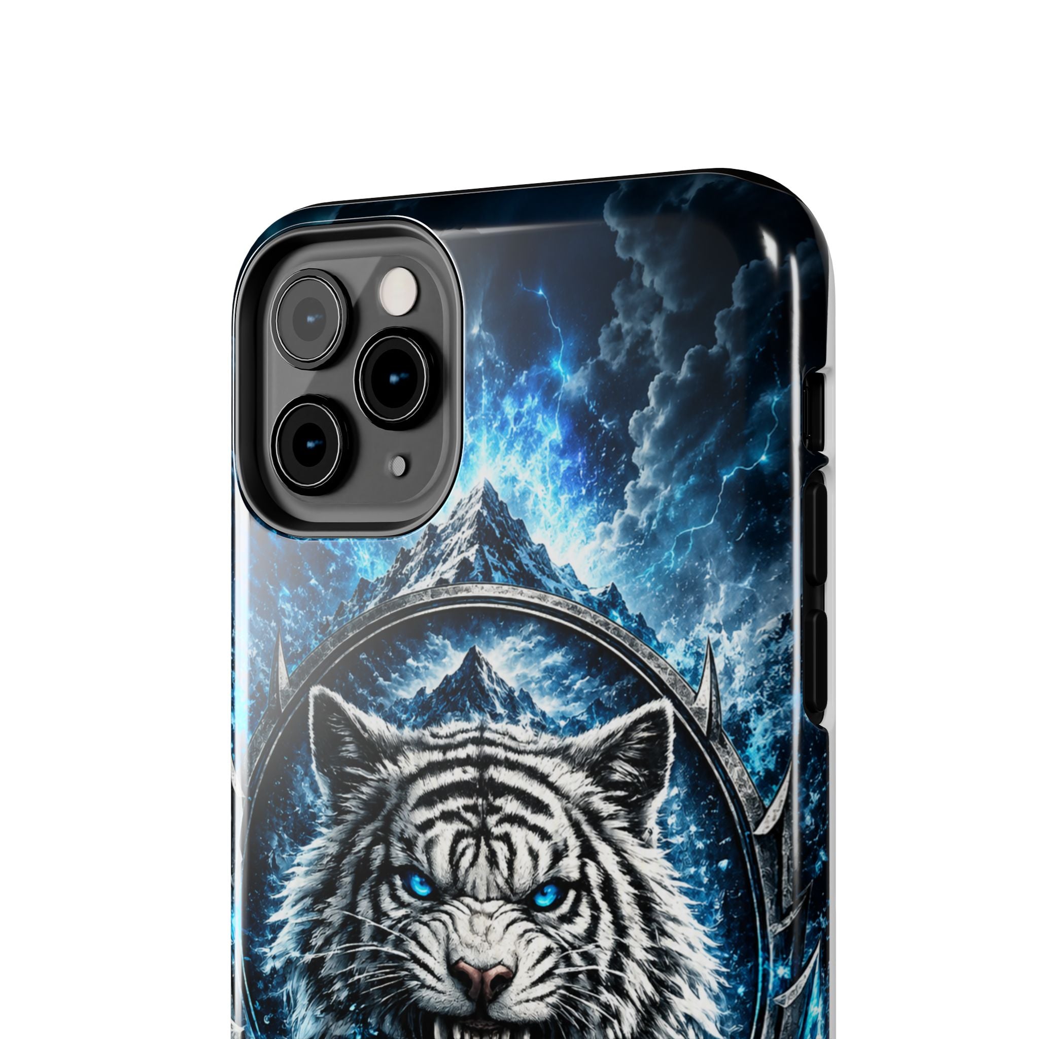 Blue White Tiger Tough Phone Case — Rugged Armor Cover with Fierce Snow Tiger Design