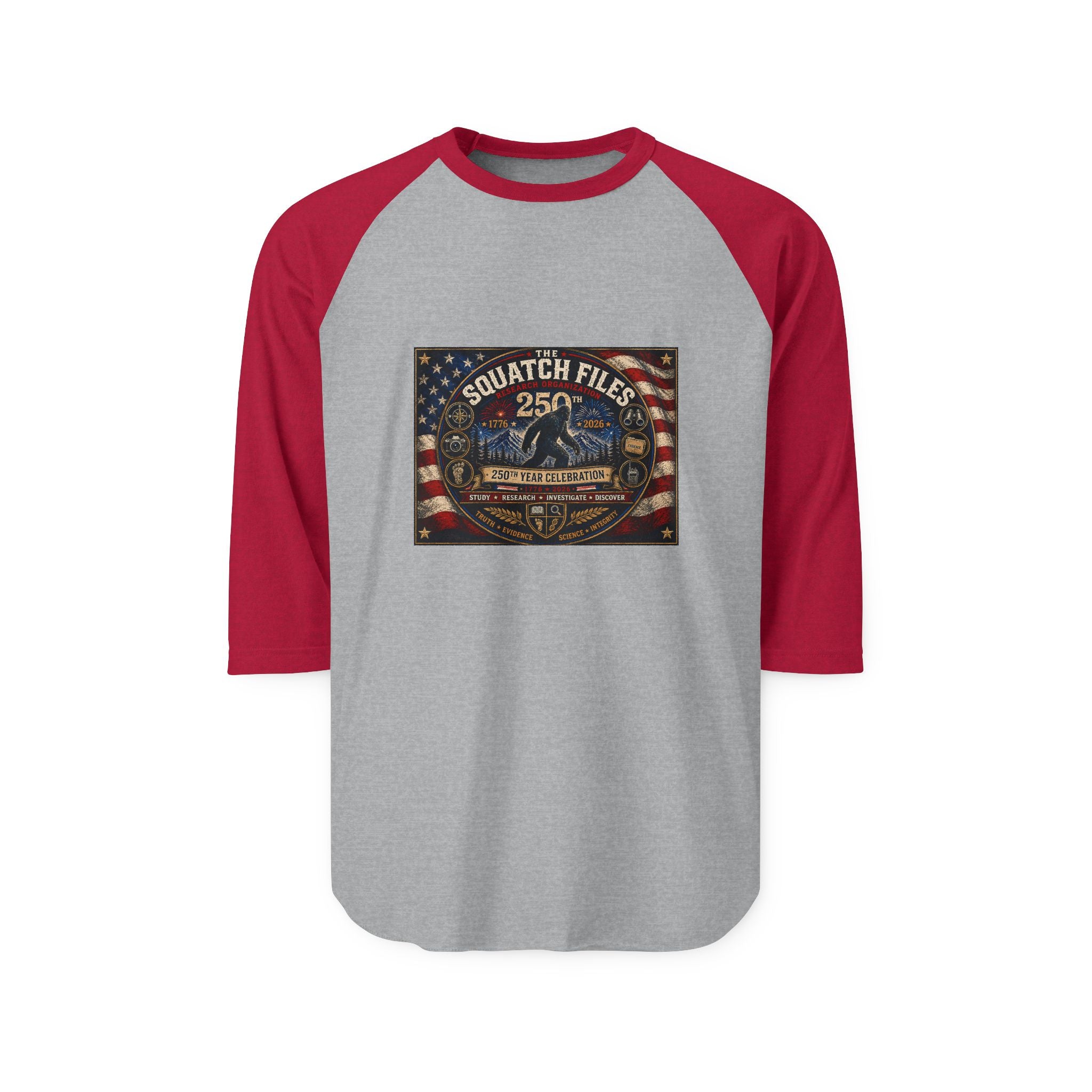 Raglan Shirt — Squatch Files 25 Vintage Bigfoot Flag Design