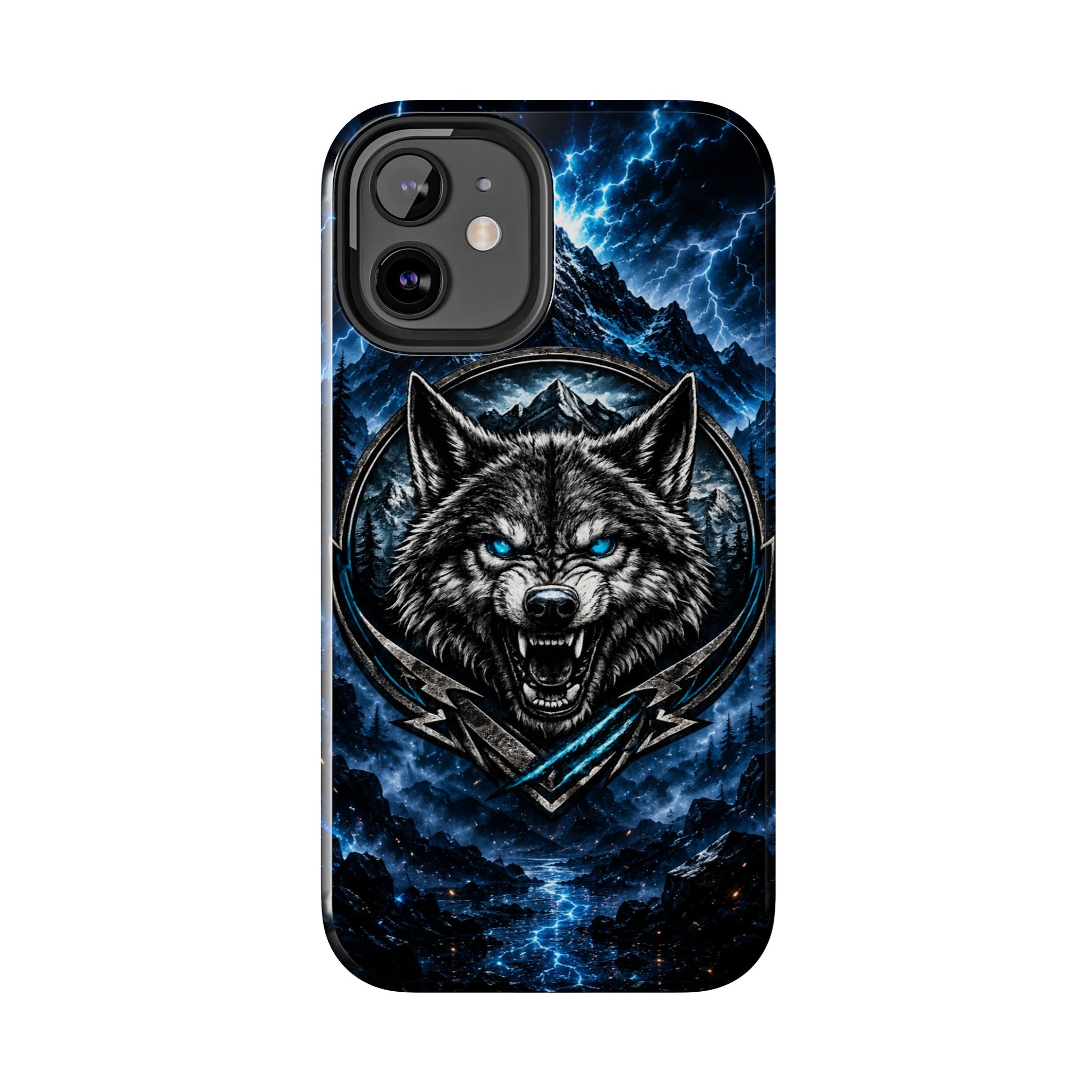 Wolf Thunder Tough Phone Case — Rugged Protective Case with Blue Lightning Wolf Design