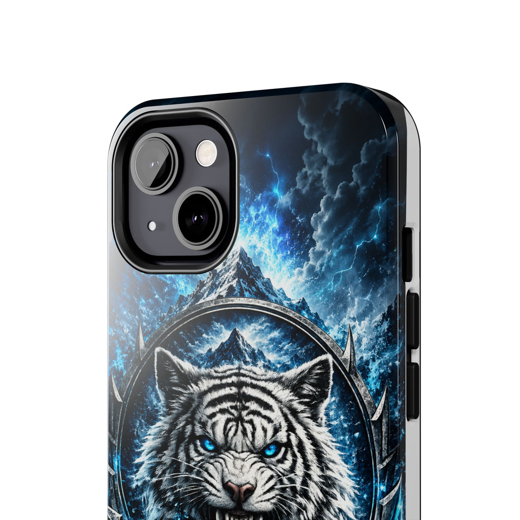Blue White Tiger Tough Phone Case — Rugged Armor Cover with Fierce Snow Tiger Design