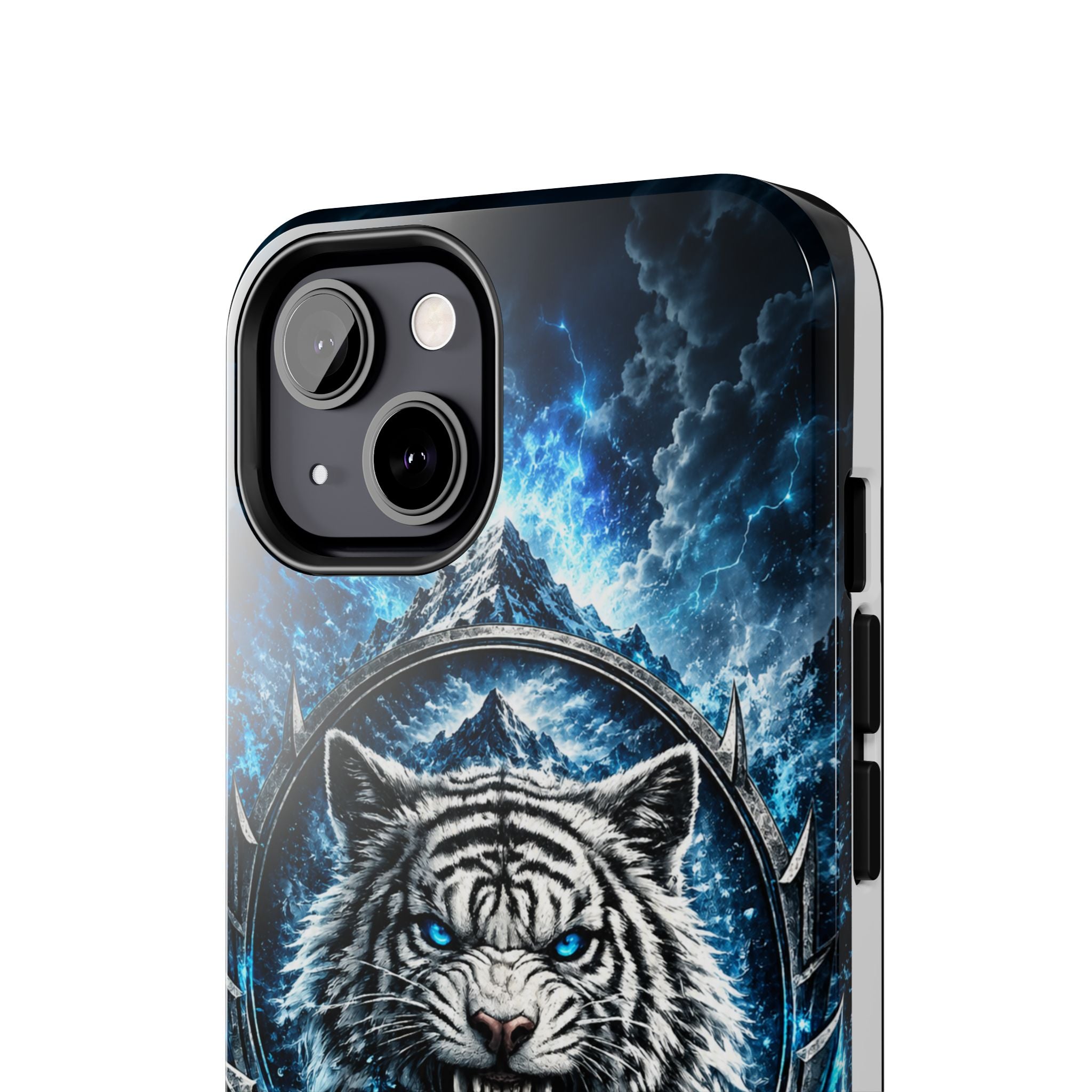 Blue White Tiger Tough Phone Case — Rugged Armor Cover with Fierce Snow Tiger Design