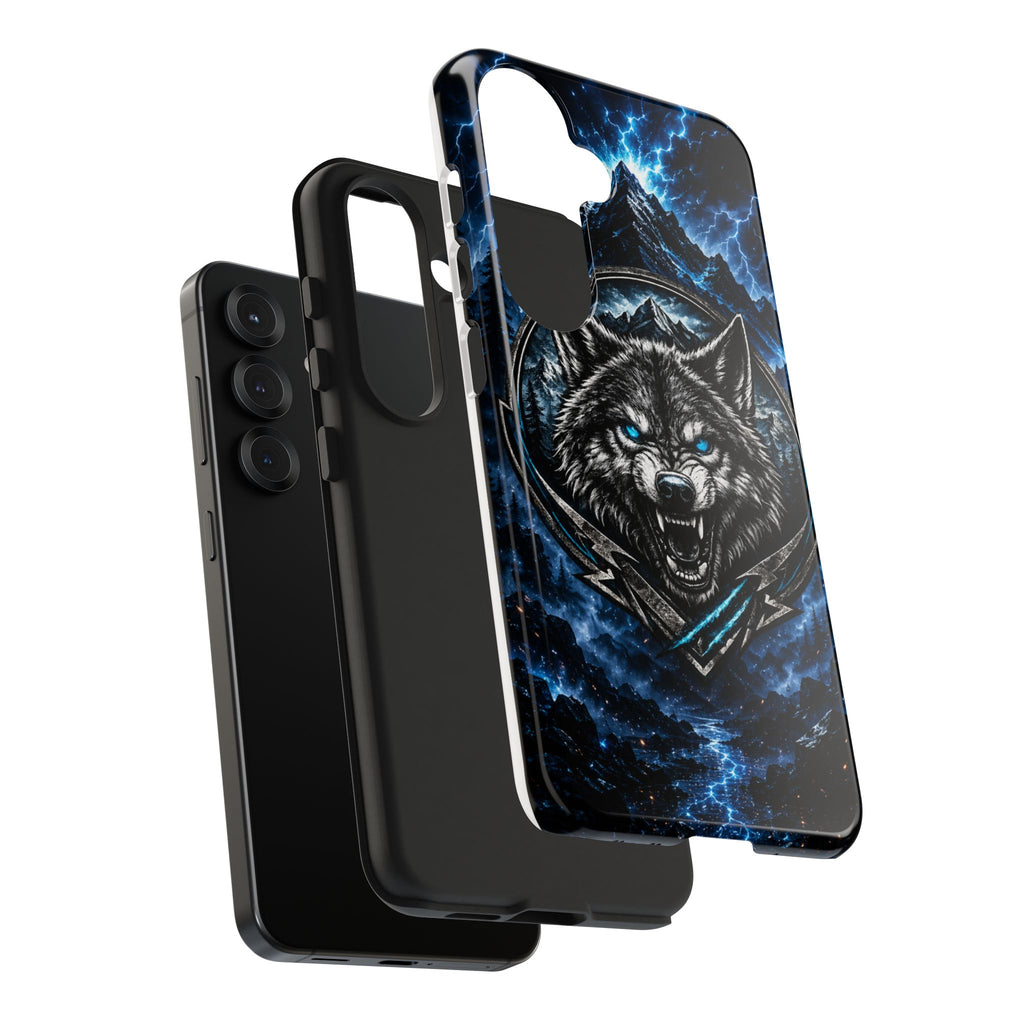 Wolf Thunder Tough Phone Case — Rugged Protective Case with Blue Lightning Wolf Design