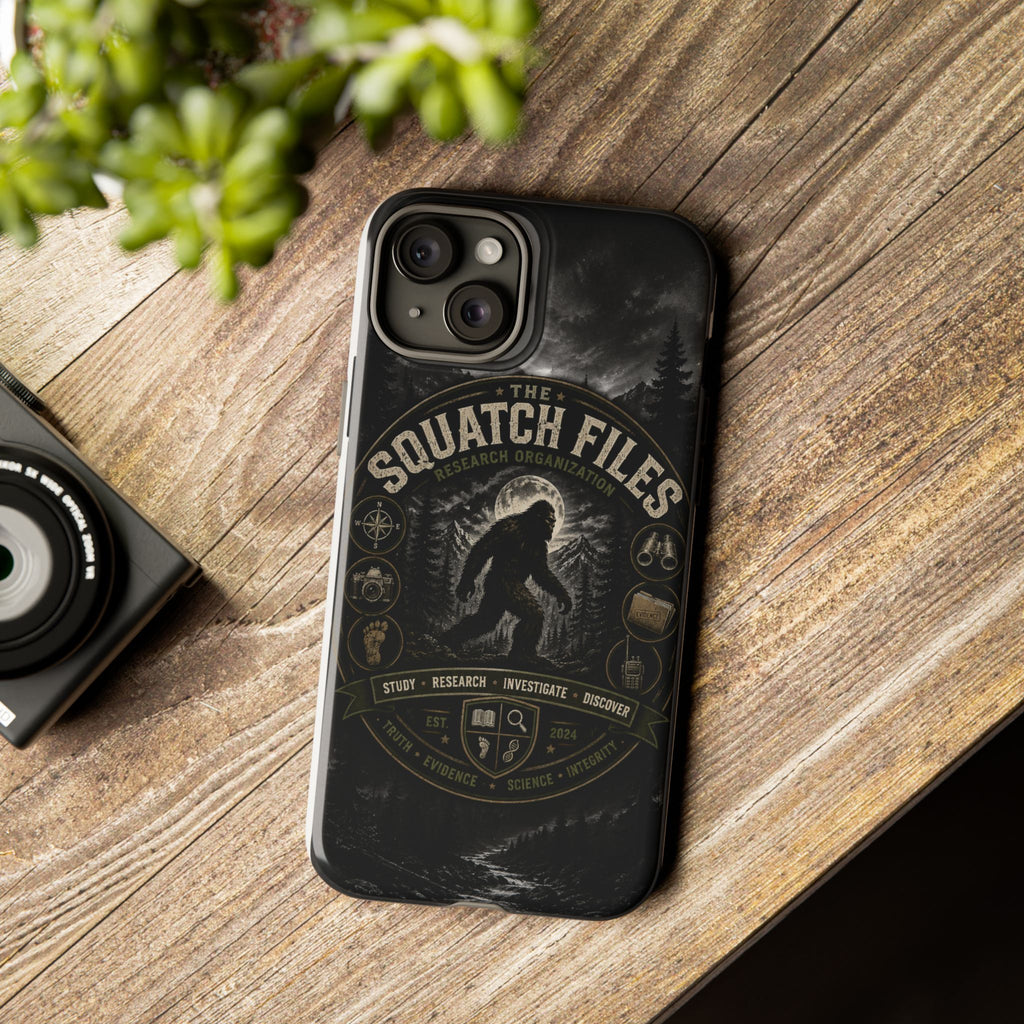 Squatch Files Research Organization Phone Case — Bigfoot Sasquatch Moonlit Forest Design