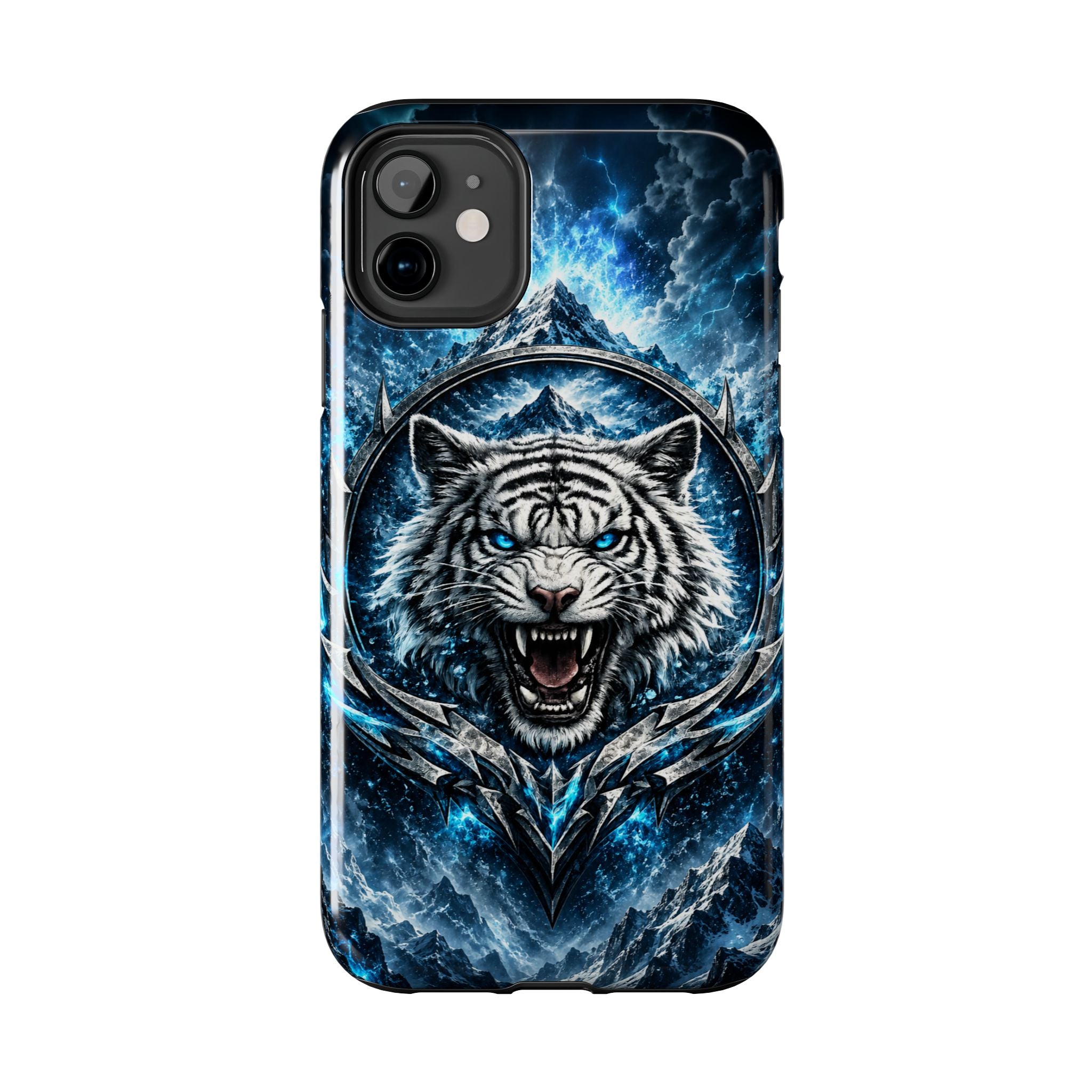 Blue White Tiger Tough Phone Case — Rugged Armor Cover with Fierce Snow Tiger Design