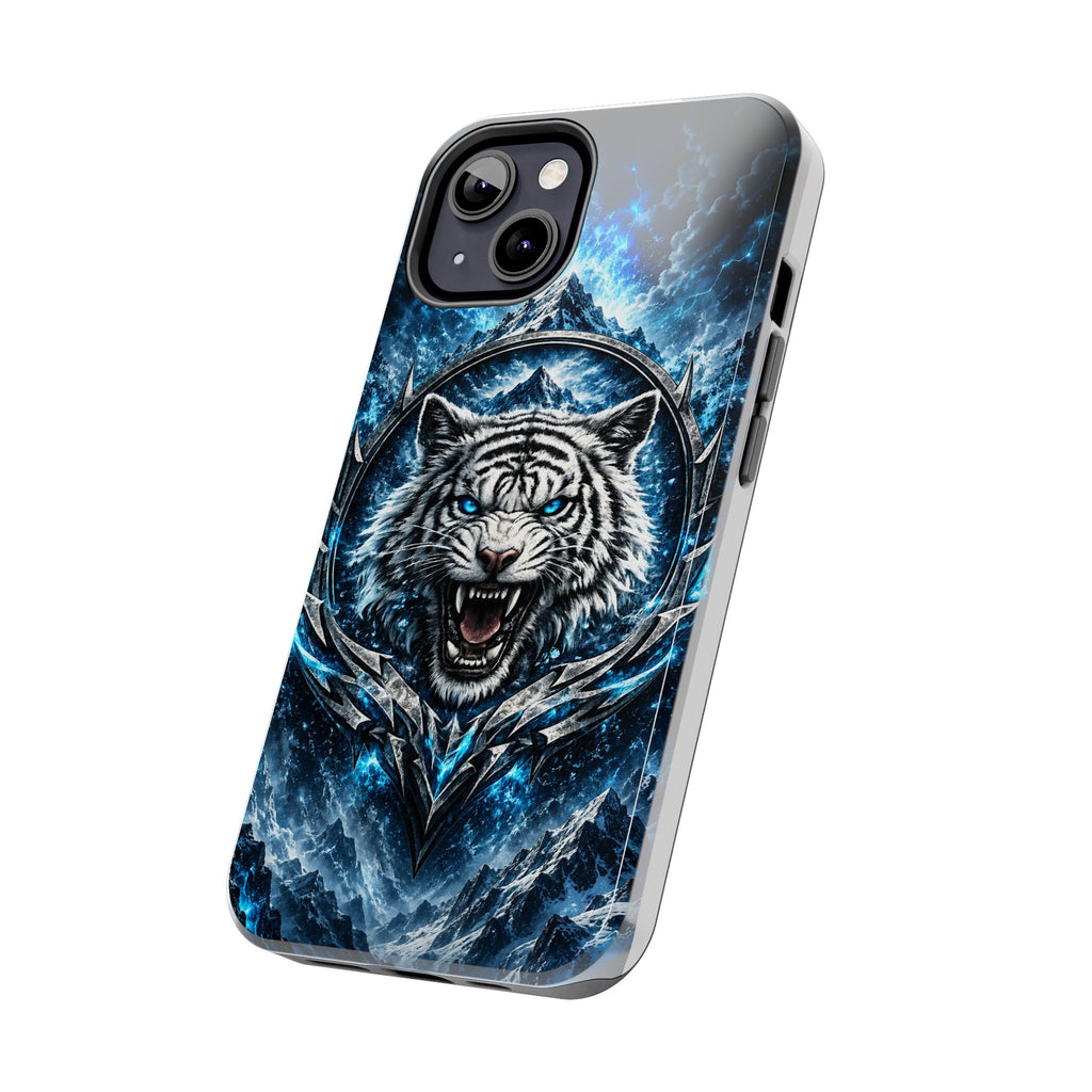 Blue White Tiger Tough Phone Case — Rugged Armor Cover with Fierce Snow Tiger Design