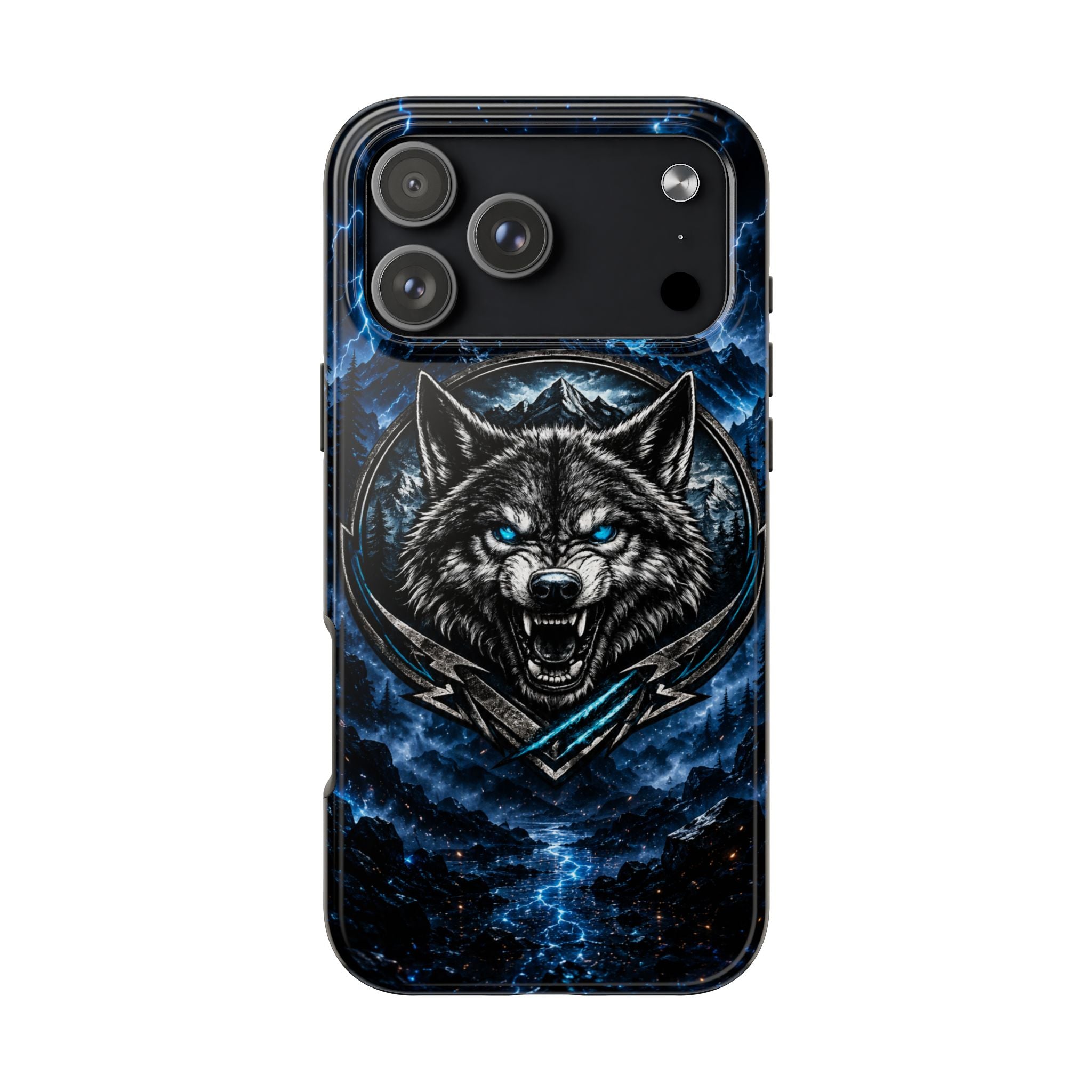 Wolf Thunder Tough Phone Case — Rugged Protective Case with Blue Lightning Wolf Design