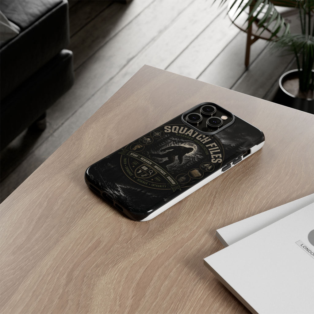 Squatch Files Research Organization Phone Case — Bigfoot Sasquatch Moonlit Forest Design
