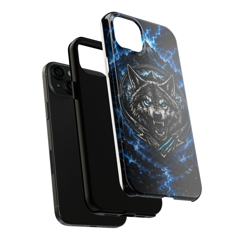 Wolf Thunder Tough Phone Case — Rugged Protective Case with Blue Lightning Wolf Design