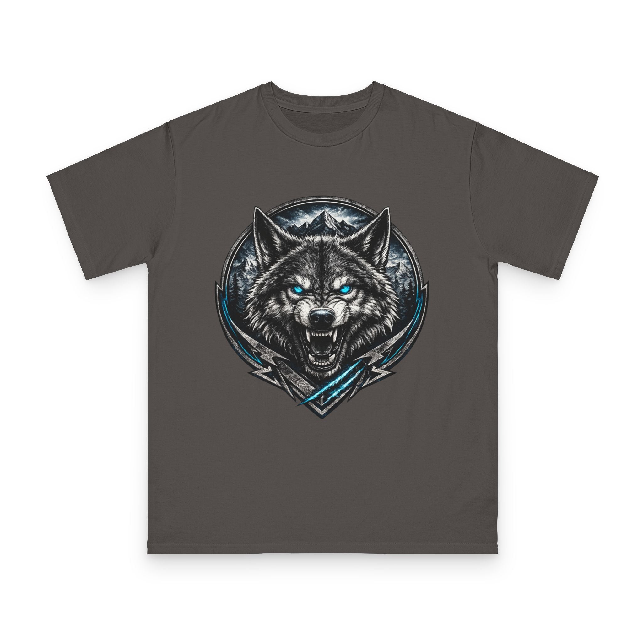 Wolf Head Graphic T-Shirt — Fierce Blue-Eyed Wolf Crest Tee