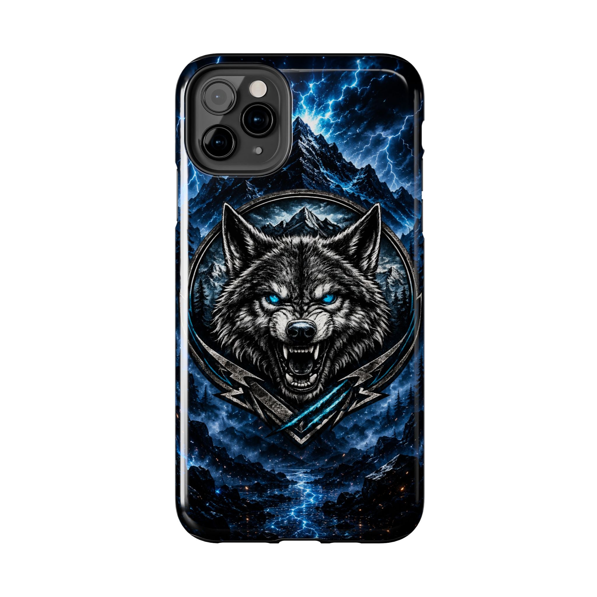 Wolf Thunder Tough Phone Case — Rugged Protective Case with Blue Lightning Wolf Design