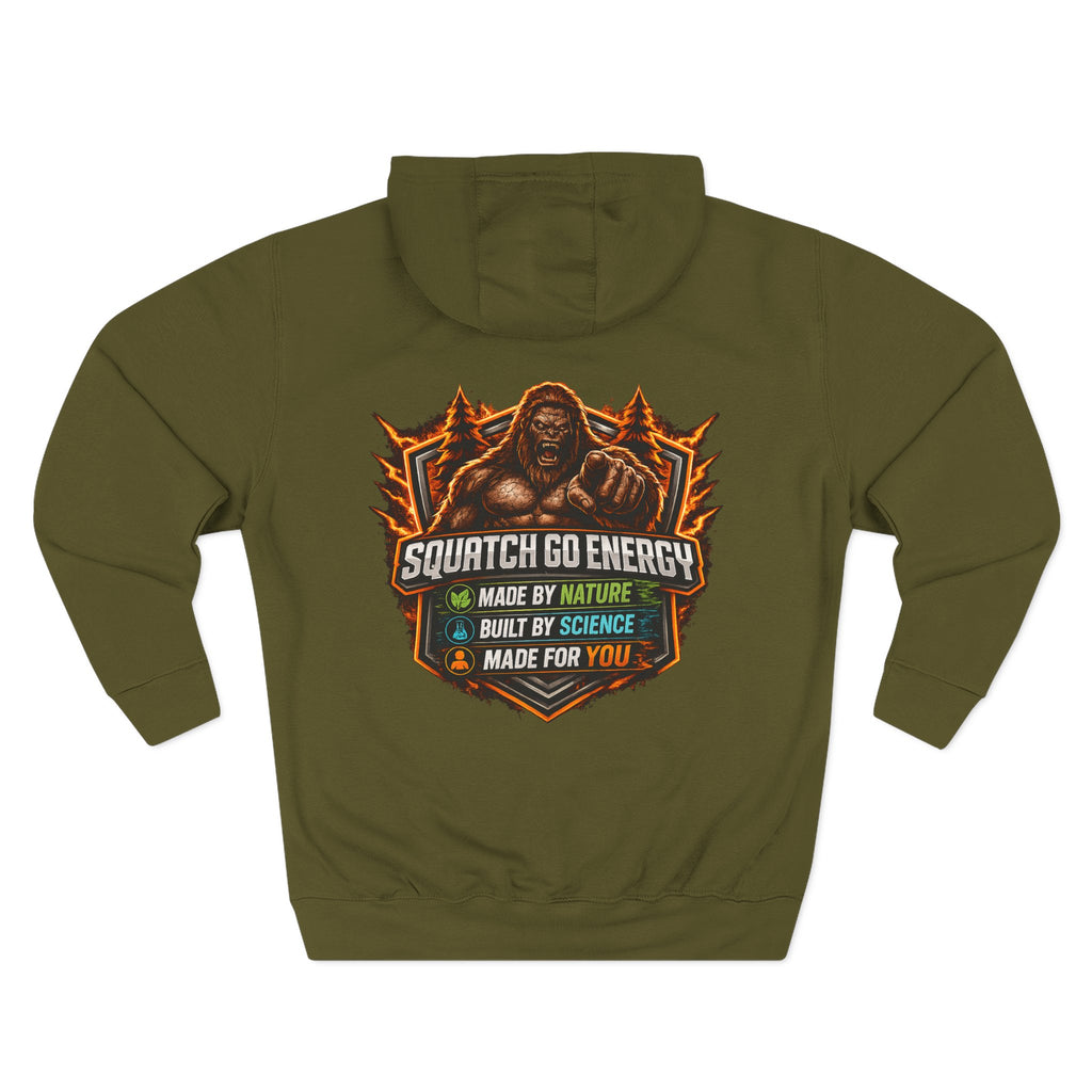 Squatch Go Energy Hoodie — Bigfoot Graphic Fleece Pullover (Made by Nature, Built by Science)